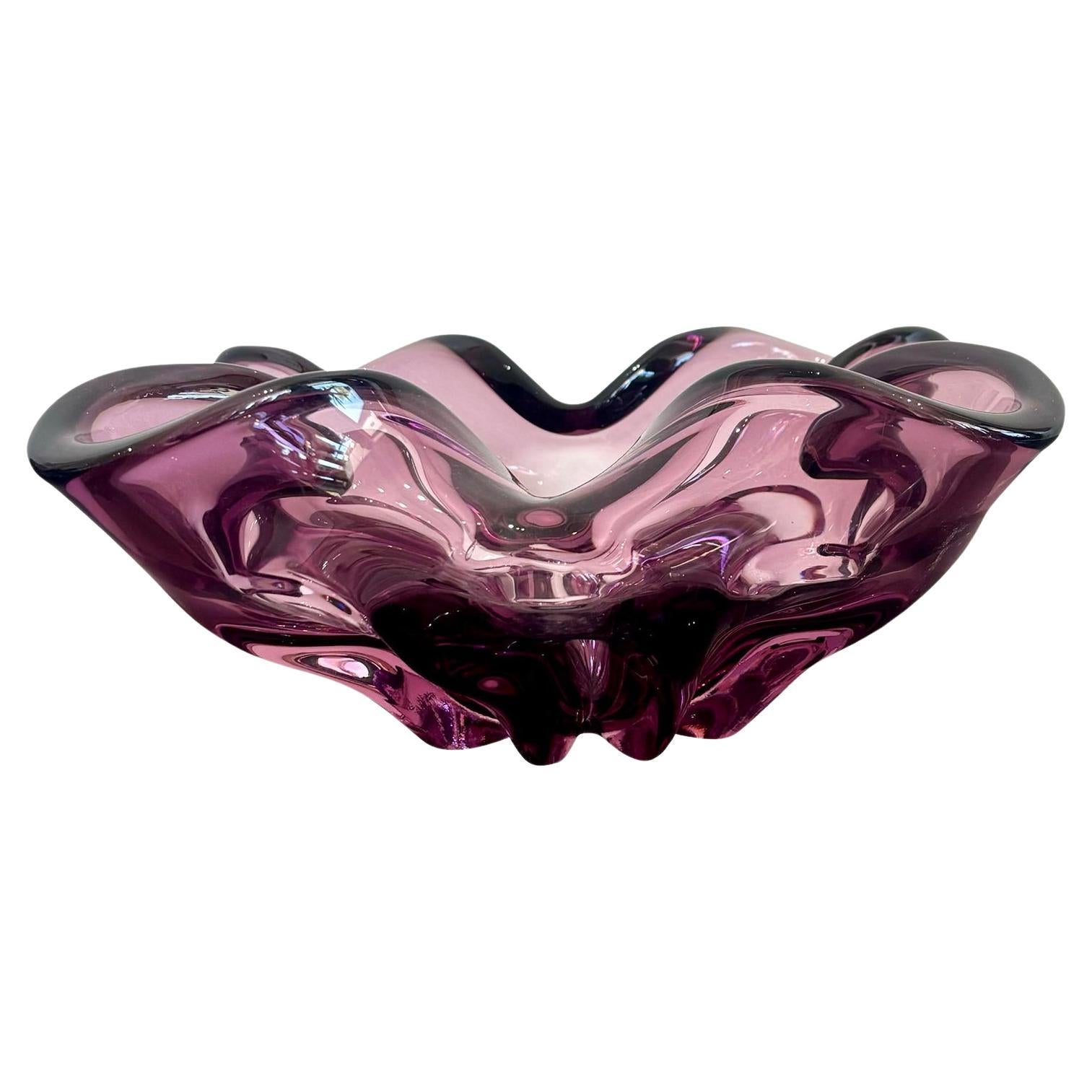 Ciotola vintage in vetro artistico viola Boho dopo Murano