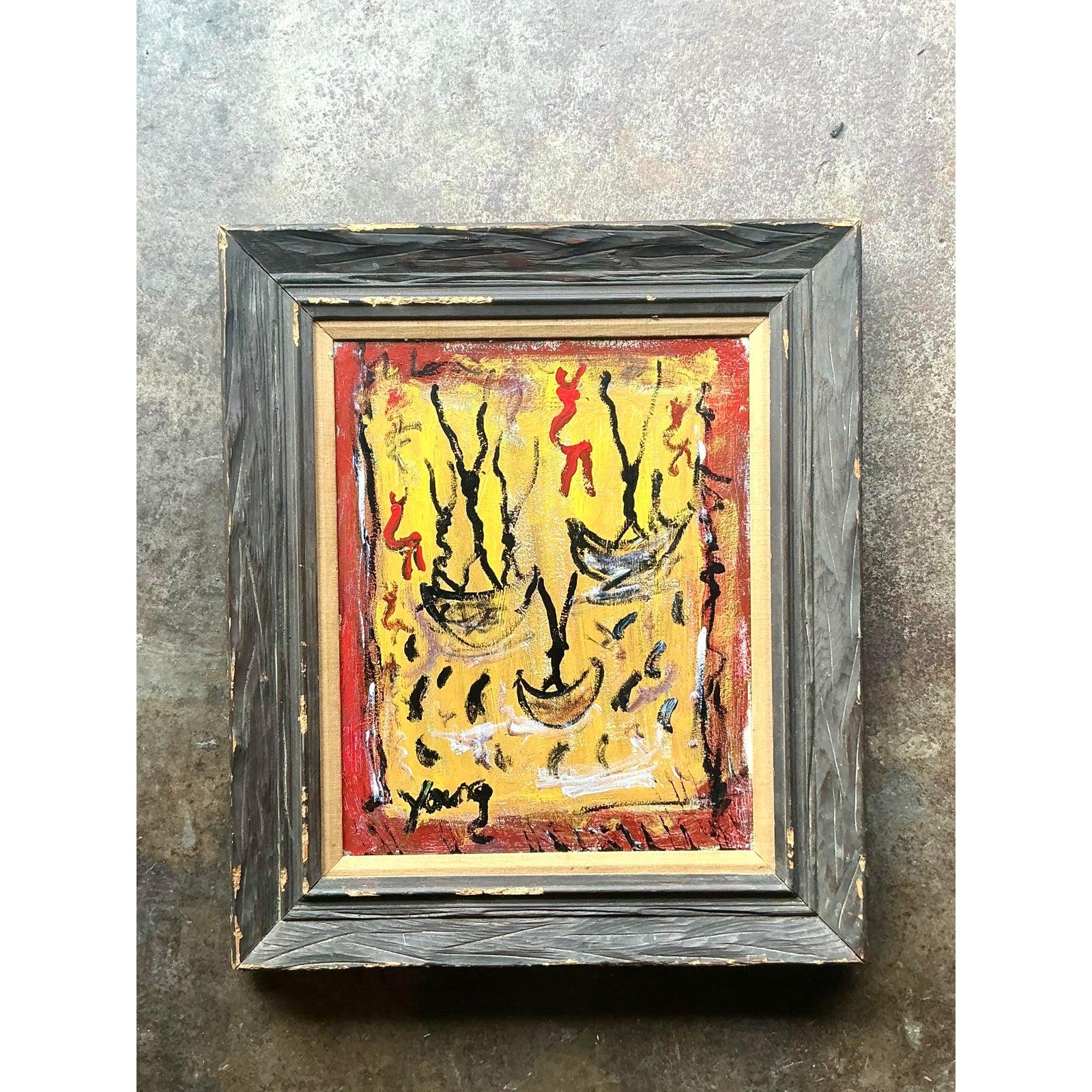 Imbue your space with the raw, kinetic energy characteristic of celebrated American outsider artist Purvis Young. Hailing from the rich artistic lineage of Miami’s Overtown district, this expressive work features Young’s signature calligraphic