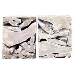 Vintage Boho Puzzle Wood Low Stools - A Pair