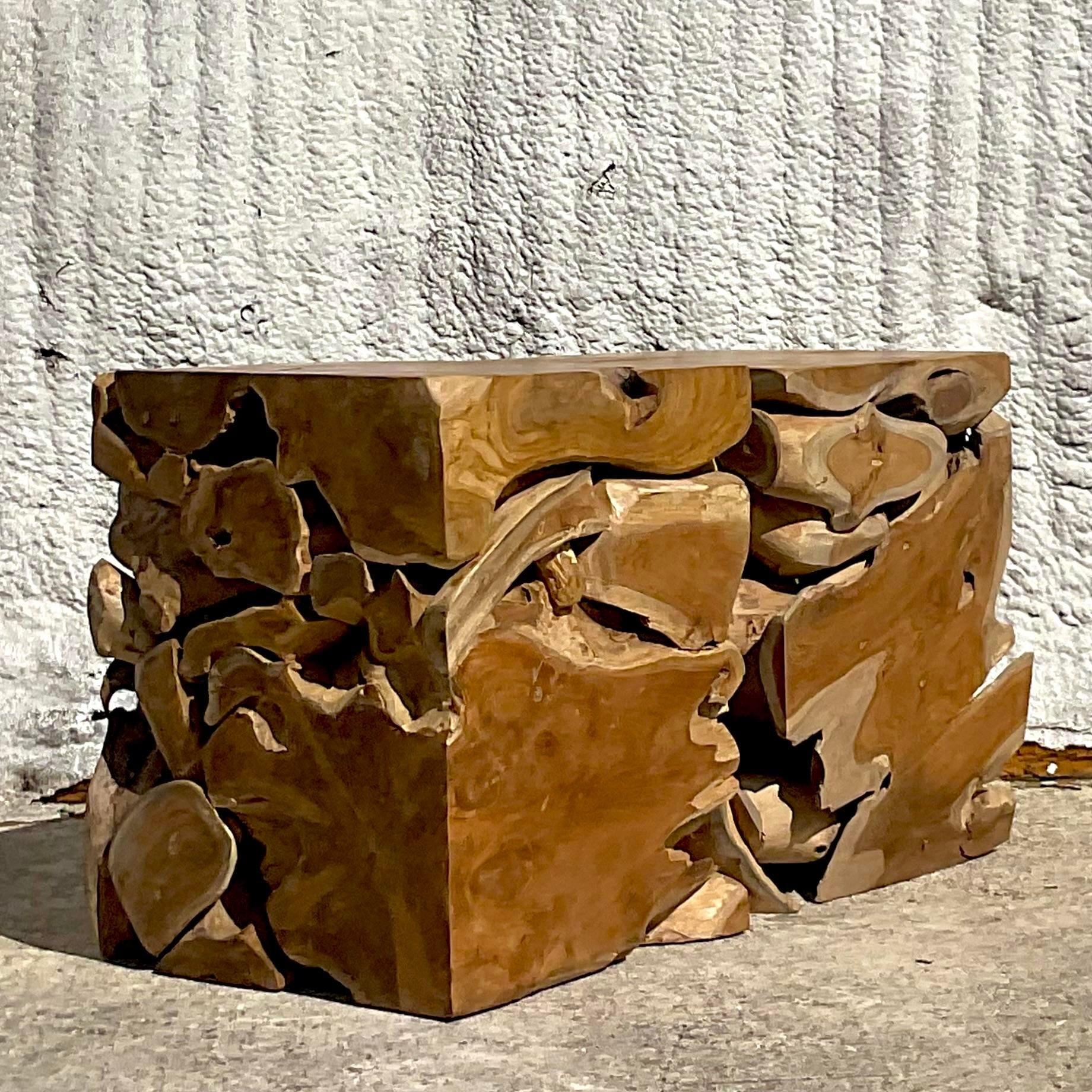 American Vintage Boho Puzzle Wood Slow Stools - a Pair For Sale