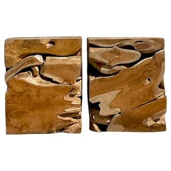 Vintage Boho Puzzle Wood Slow Stools - a Pair