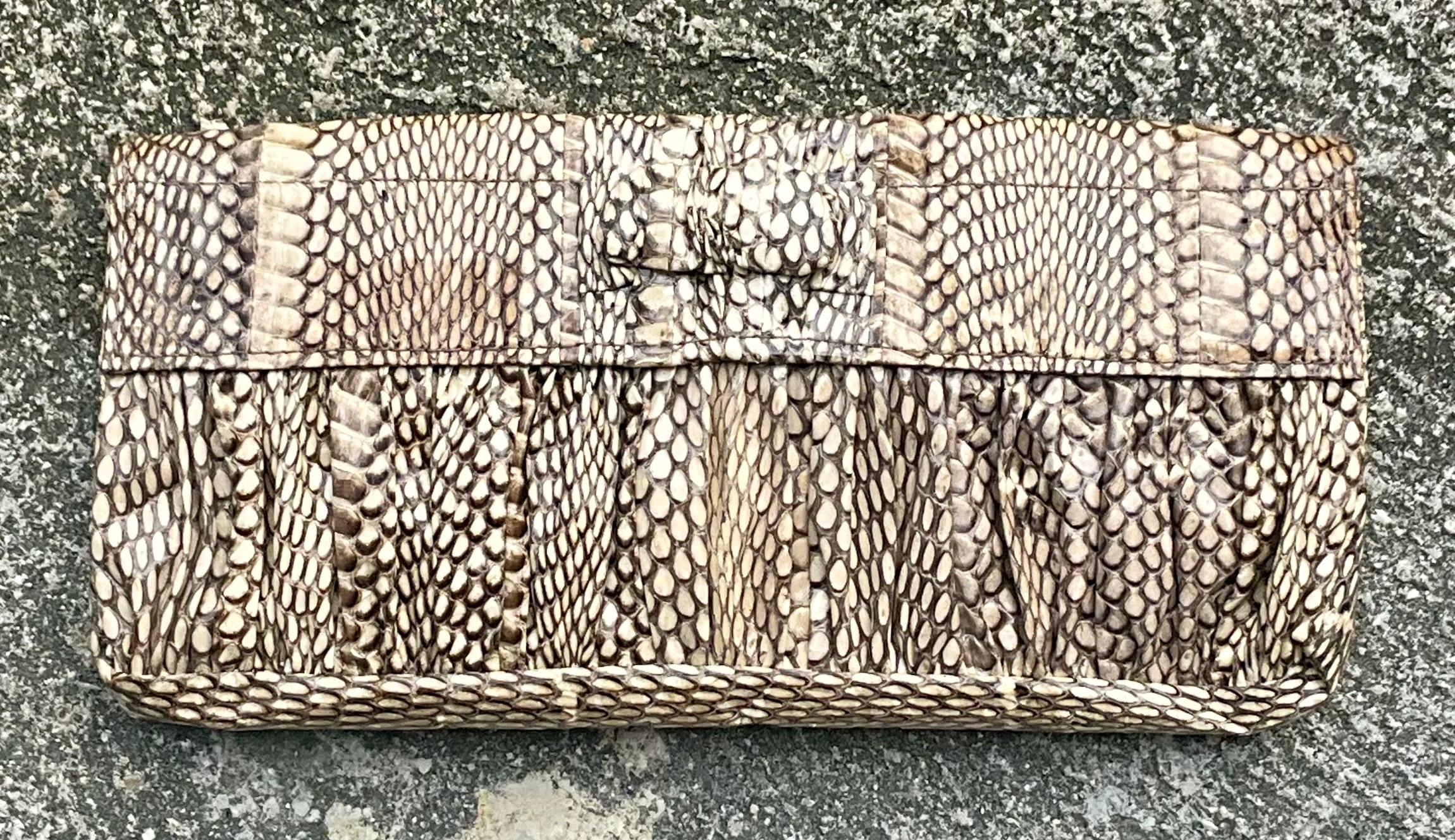 Women's or Men's Vintage Boho R & Y Augousti Snake Skin Clutch Purse For Sale