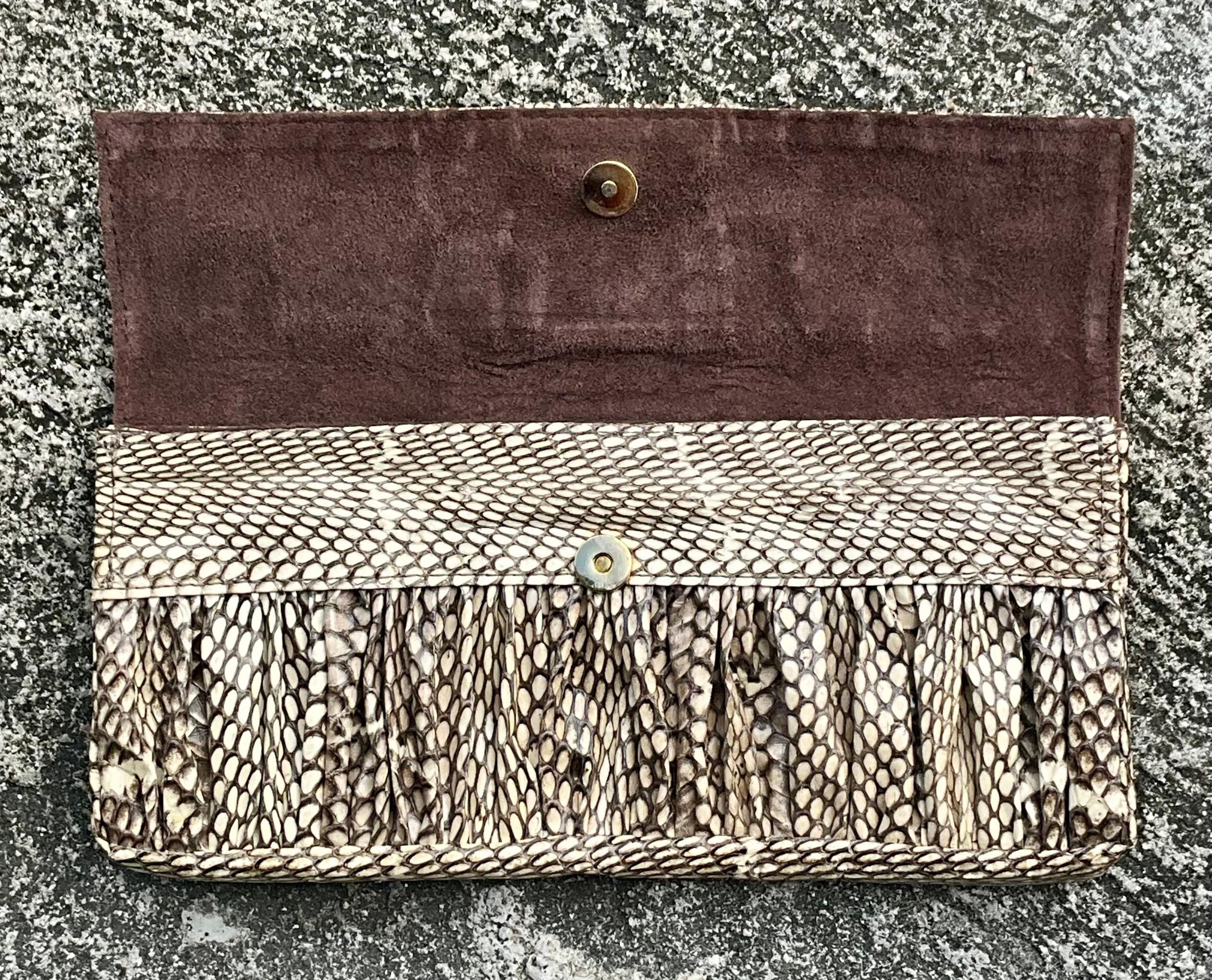 Vintage Boho R & Y Augousti Snake Skin Clutch Purse For Sale 1