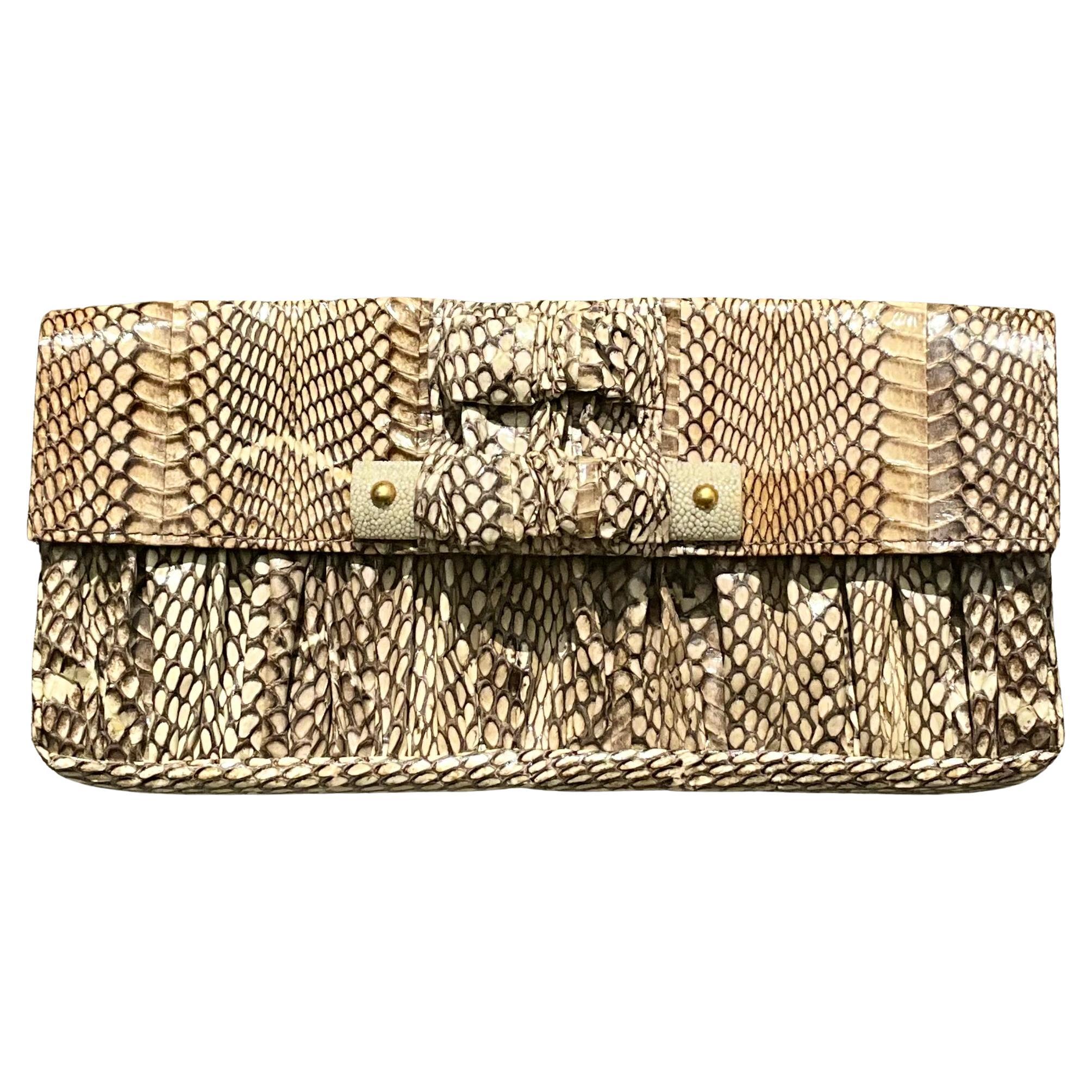 Vintage Boho R & Y Augousti Snake Skin Clutch Purse For Sale
