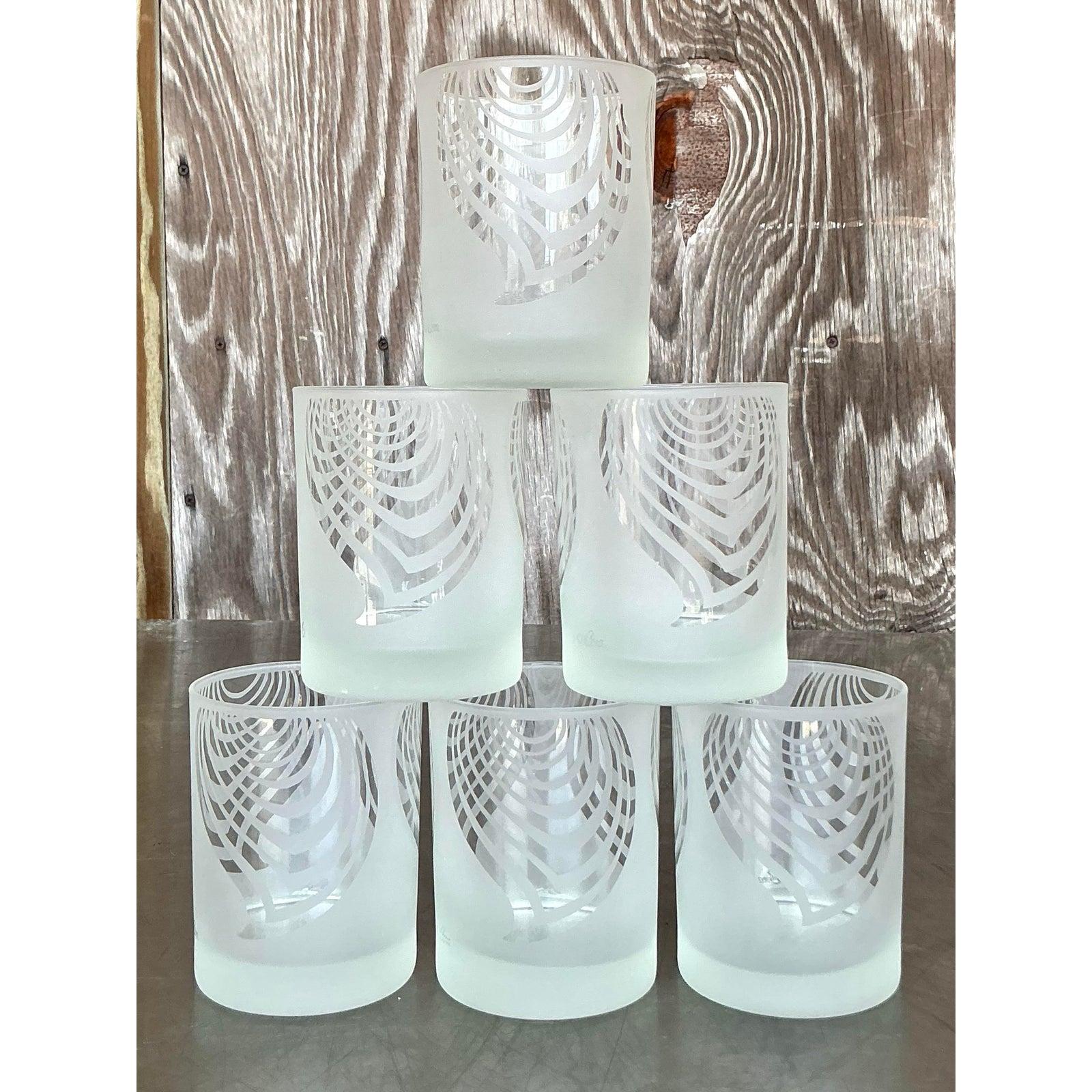 Vintage Boho Radiant Geometrische Becher - Satz von 6 (Glas) im Angebot