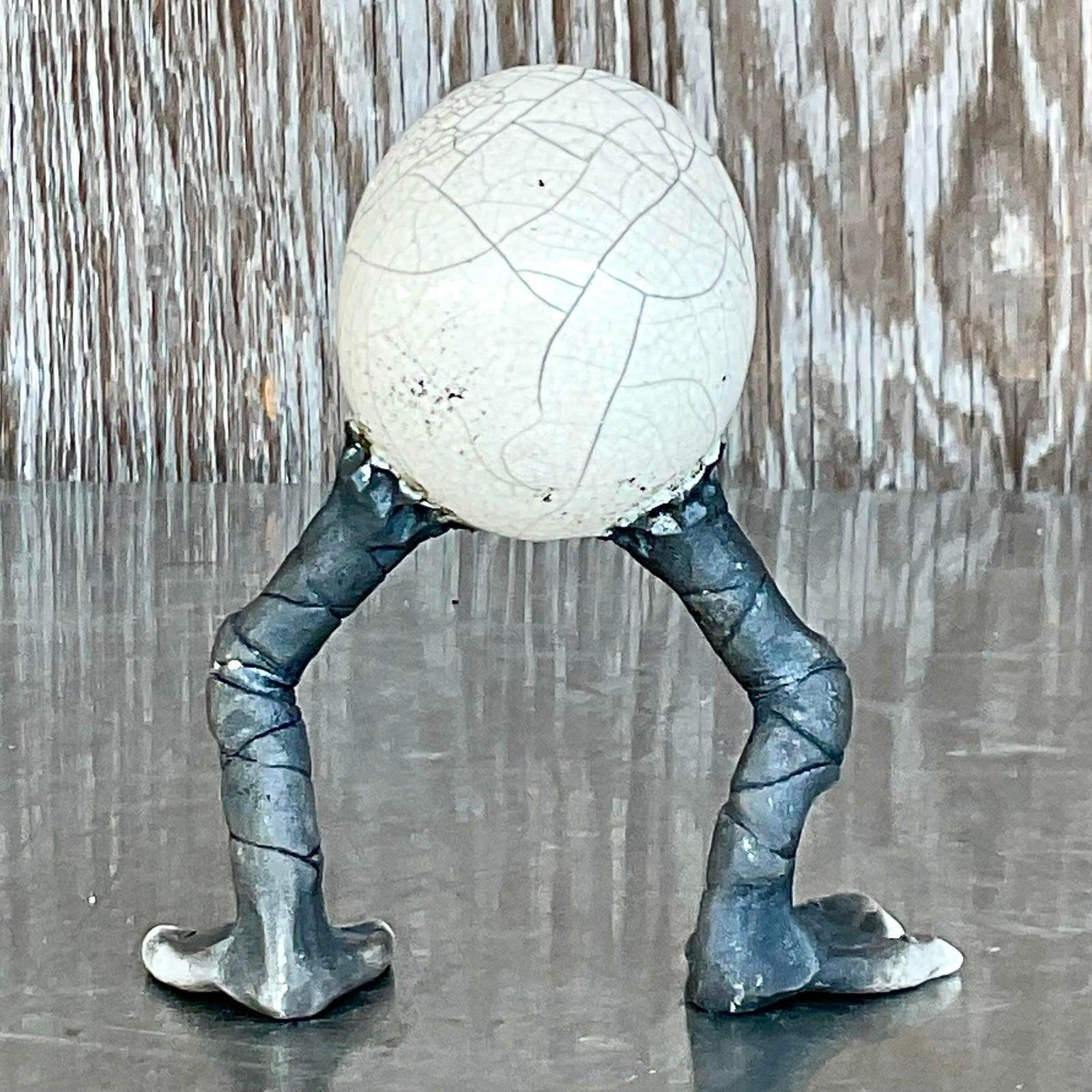 20th Century Vintage Boho Raku Fired Egg Sculpture For Sale