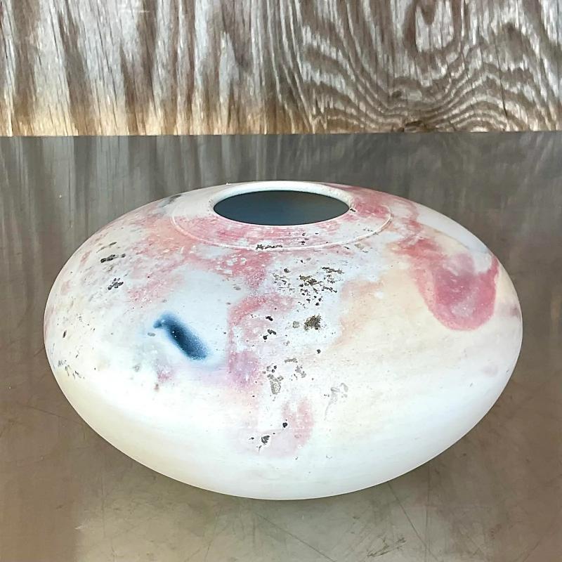 Boho Raku gebrannte Studio-Keramik-Vase, Vintage im Zustand „Gut“ im Angebot in west palm beach, FL
