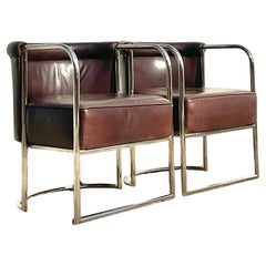 Retro Boho Ralph Lauren Chrome and Leather Lounge Chairs - a Pair