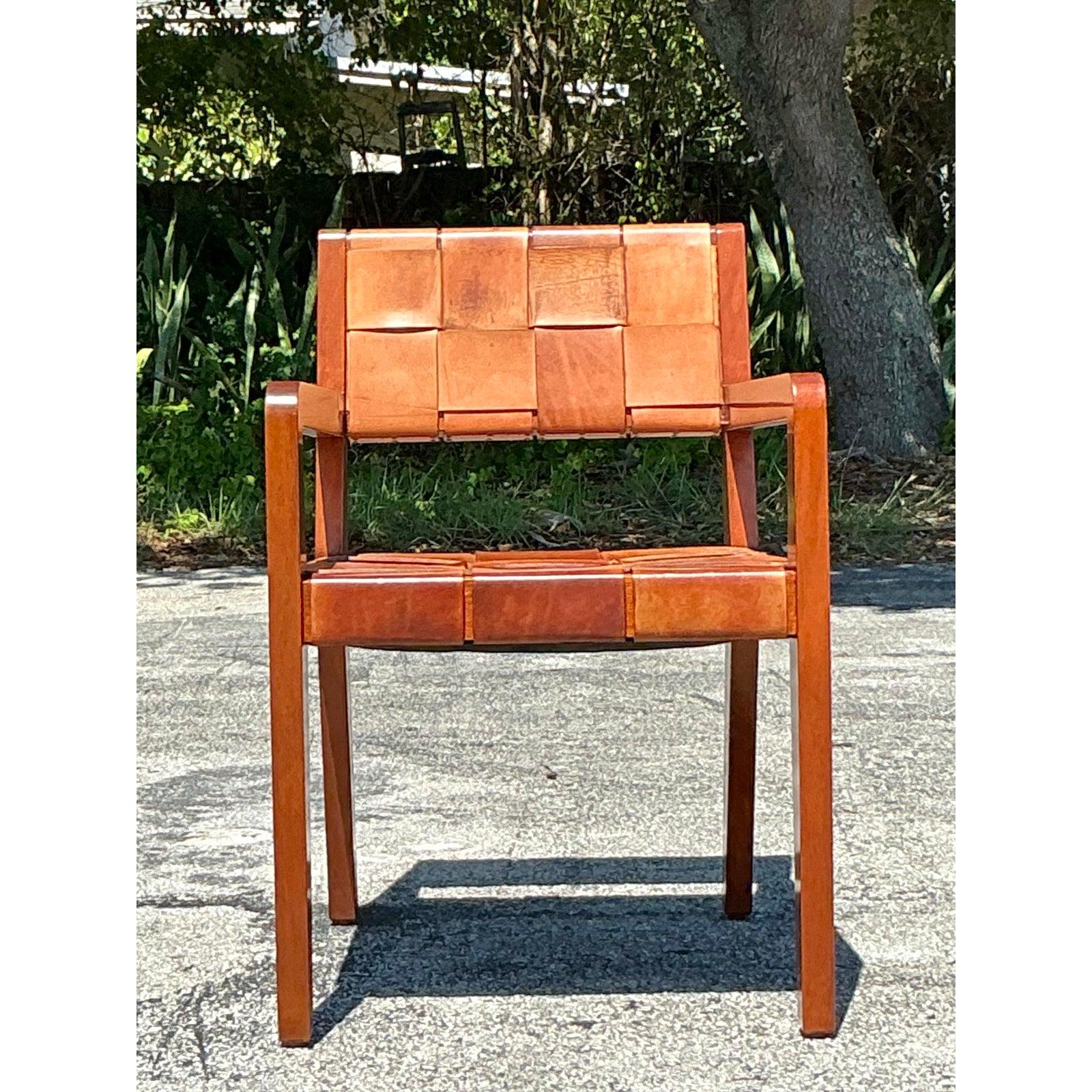 Vintage Boho Ralph Lauren Safari-Stuhl aus gewebtem Leder, Vintage im Angebot 4