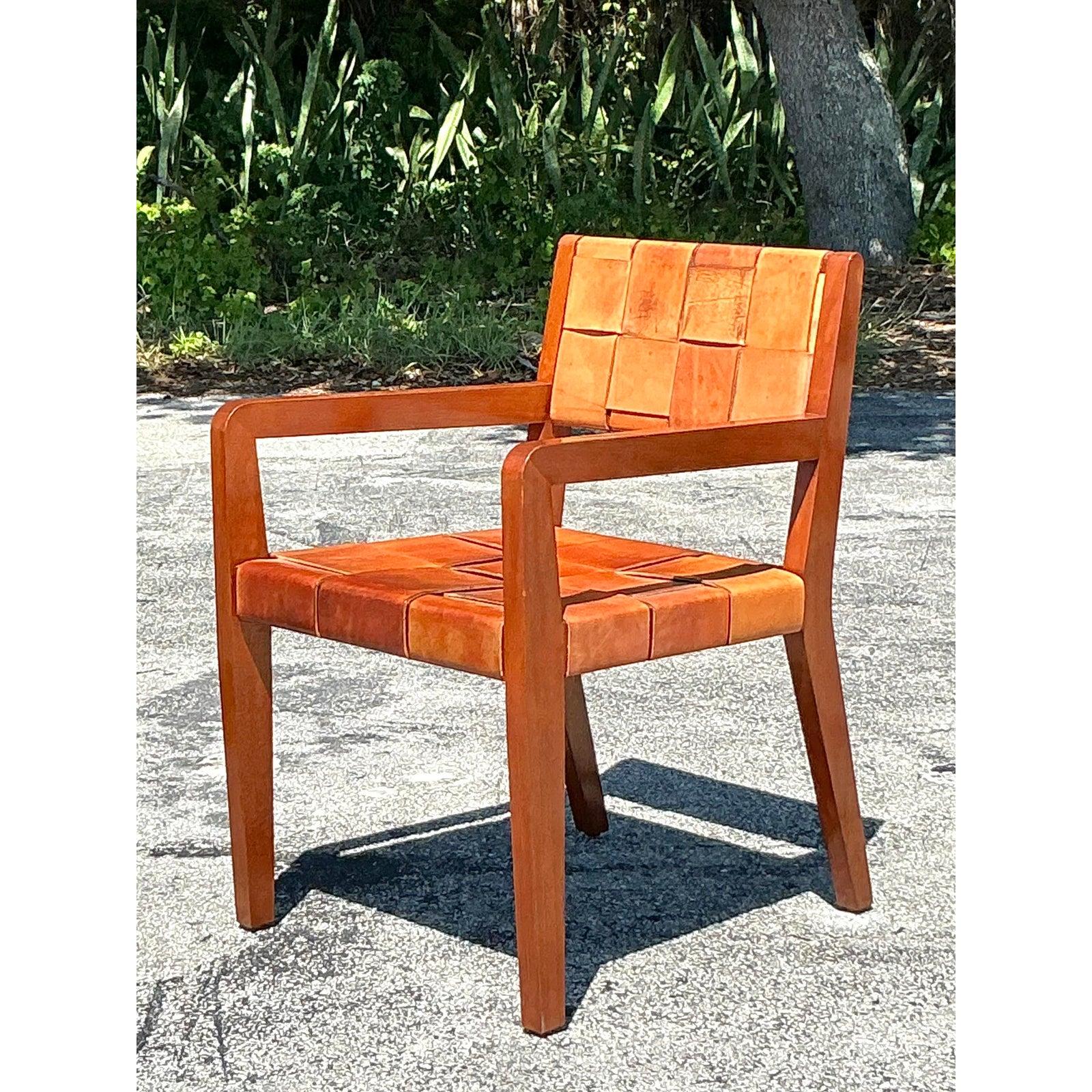 Vintage Boho Ralph Lauren Safari-Stuhl aus gewebtem Leder, Vintage (Kampagne) im Angebot