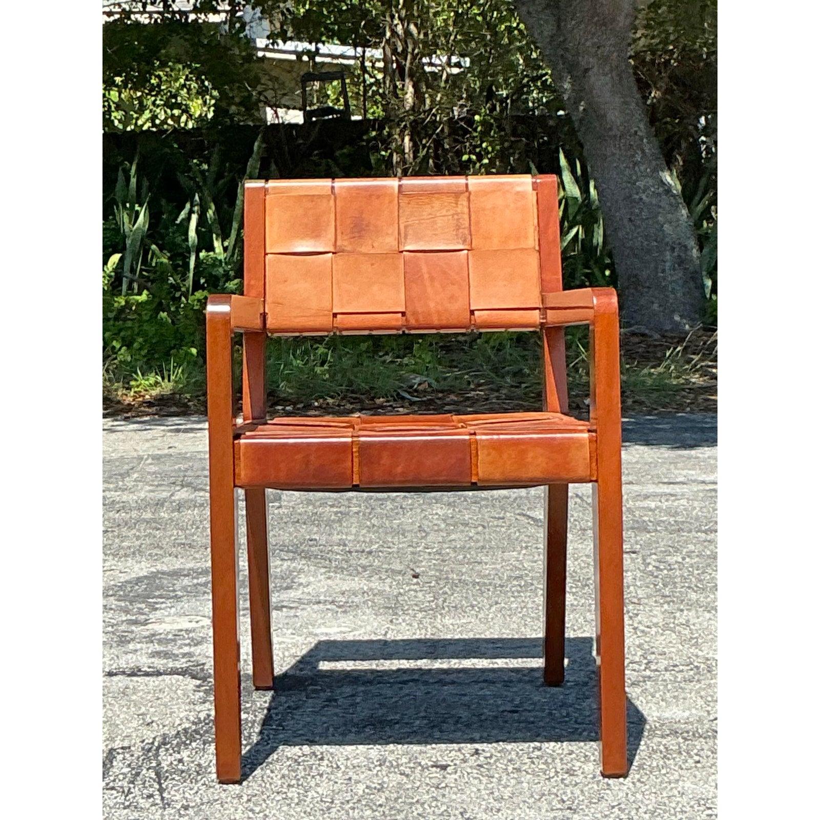 Vintage Boho Ralph Lauren Safari-Stuhl aus gewebtem Leder, Vintage (amerikanisch) im Angebot