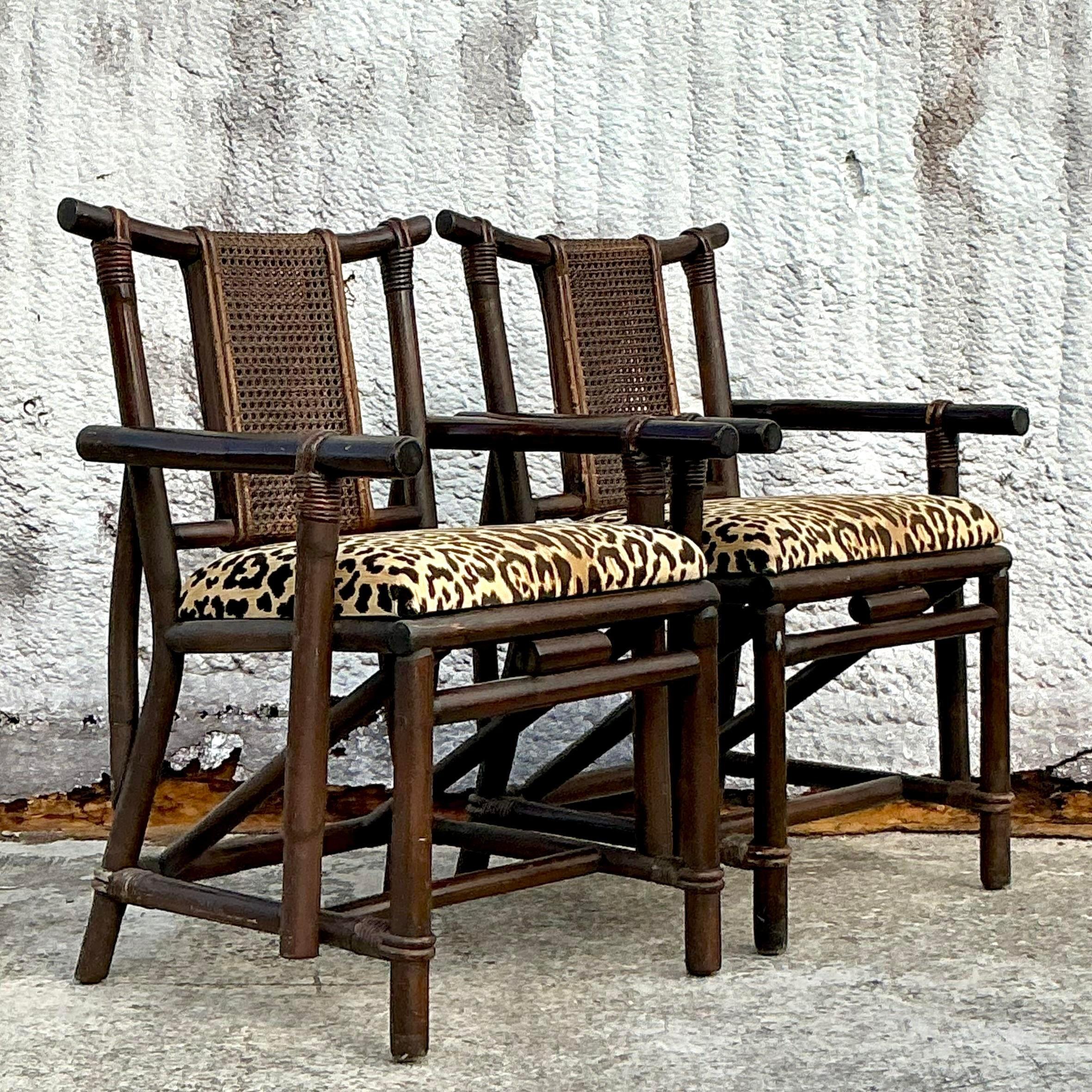 Tappezzeria Sedie Boho in rattan e canna d'epoca di Ficks Reed - una coppia in vendita