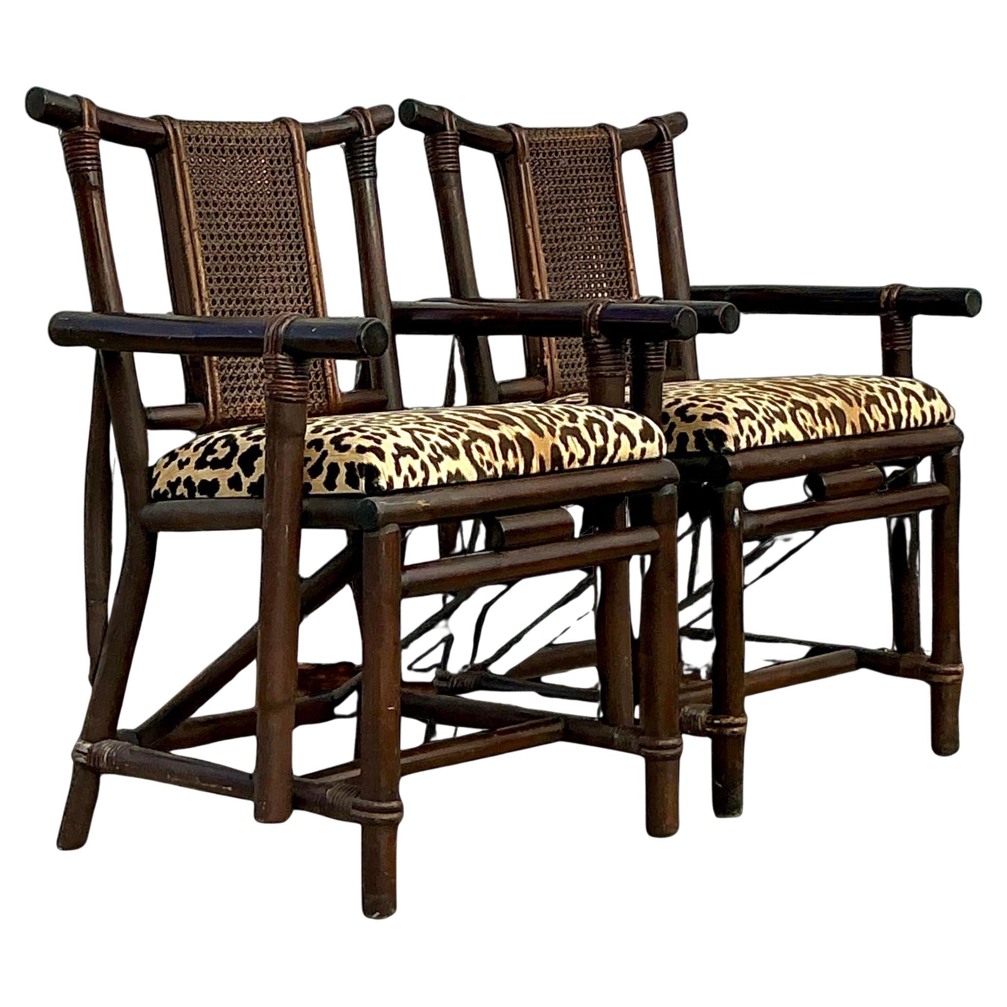 Sedie Boho in rattan e canna d'epoca di Ficks Reed - una coppia