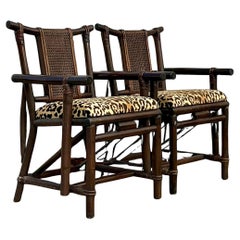 Paire de chaises bohème vintage en rotin et cannage d'après Ficks Reed