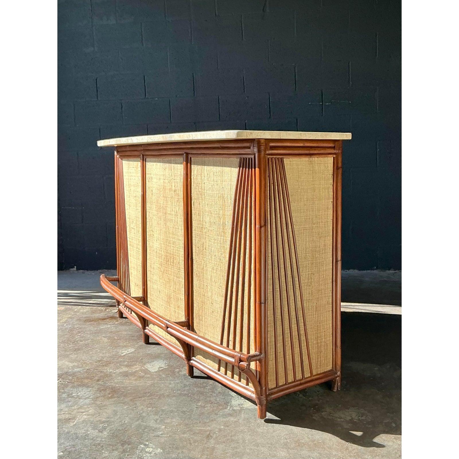 Barra Seca Vintage Boho de Ratán y Tela de Hierba Piedra en venta