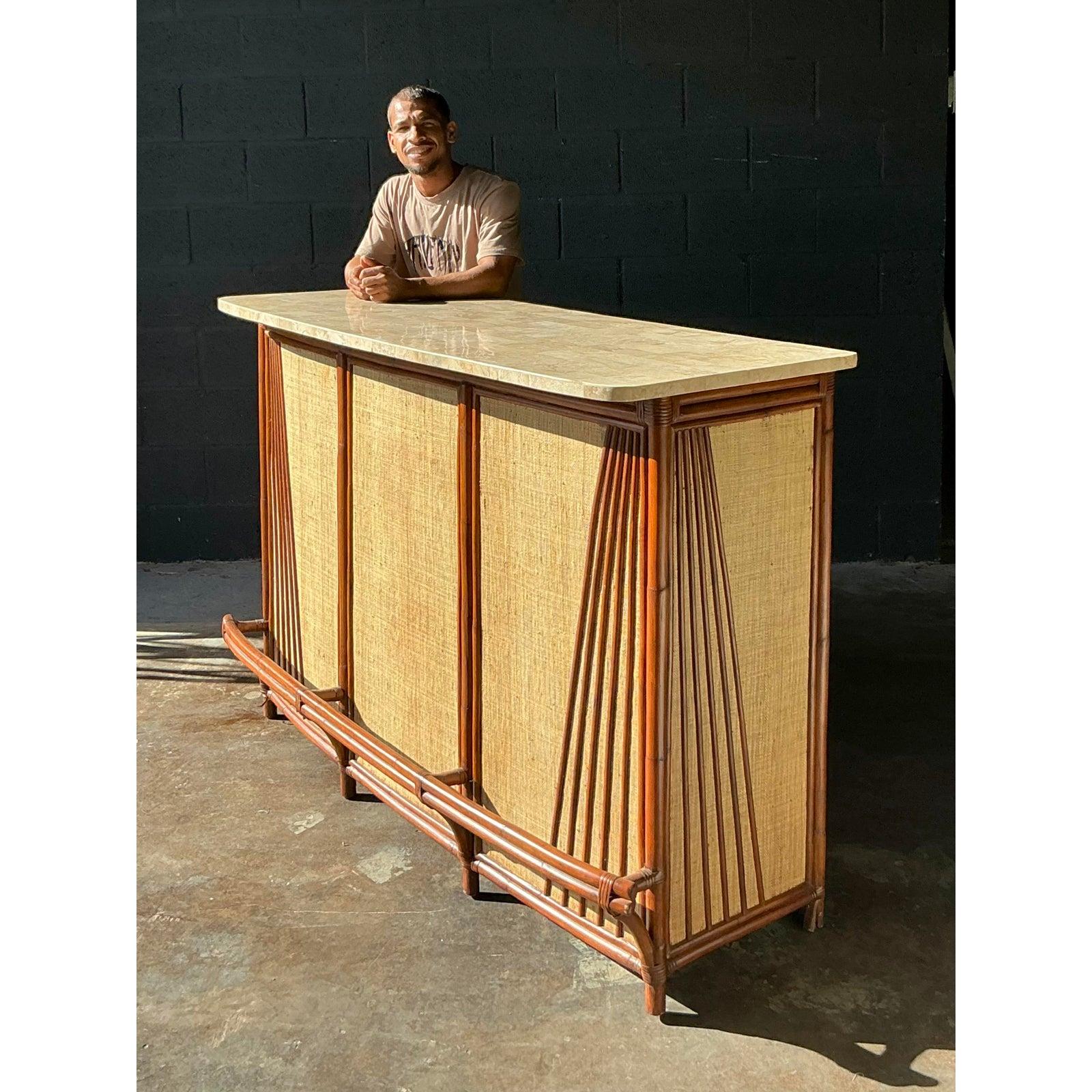 Barra Seca Vintage Boho de Ratán y Tela de Hierba en venta 1