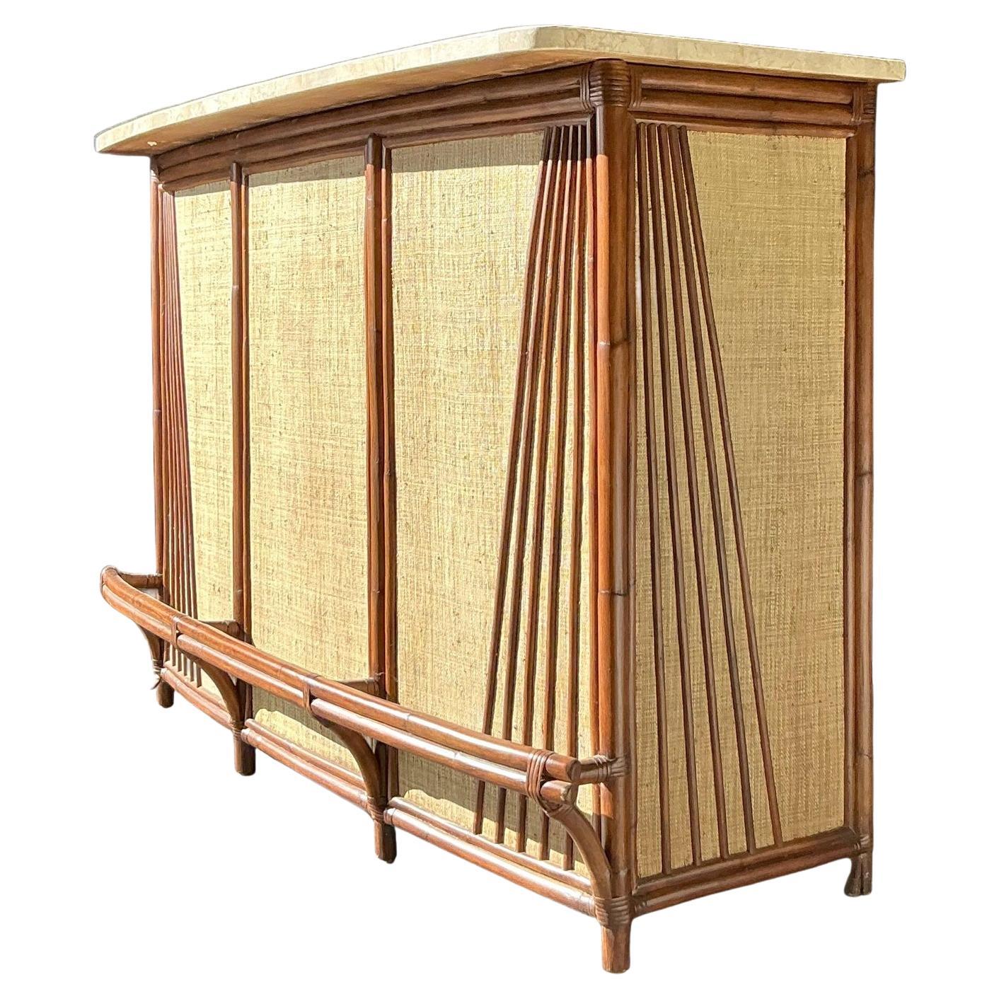 Dry Bar in rattan ed erba vintage Boho