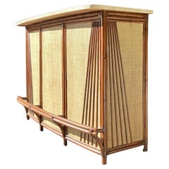 Vintage Boho Rattan and Grasscloth Dry Bar