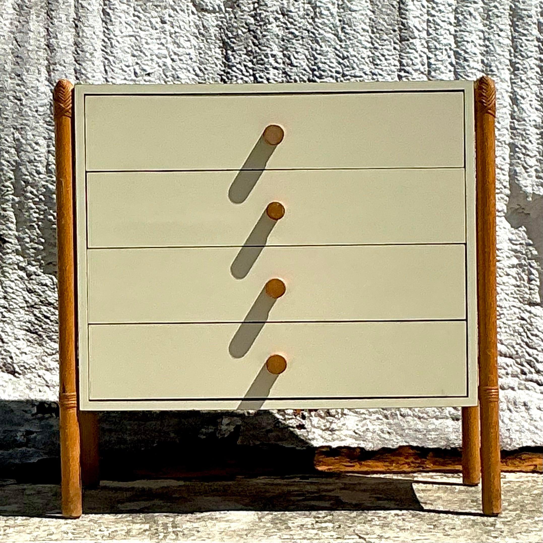 Bohémien Cassettiera vintage in rattan e laminato Boho in vendita