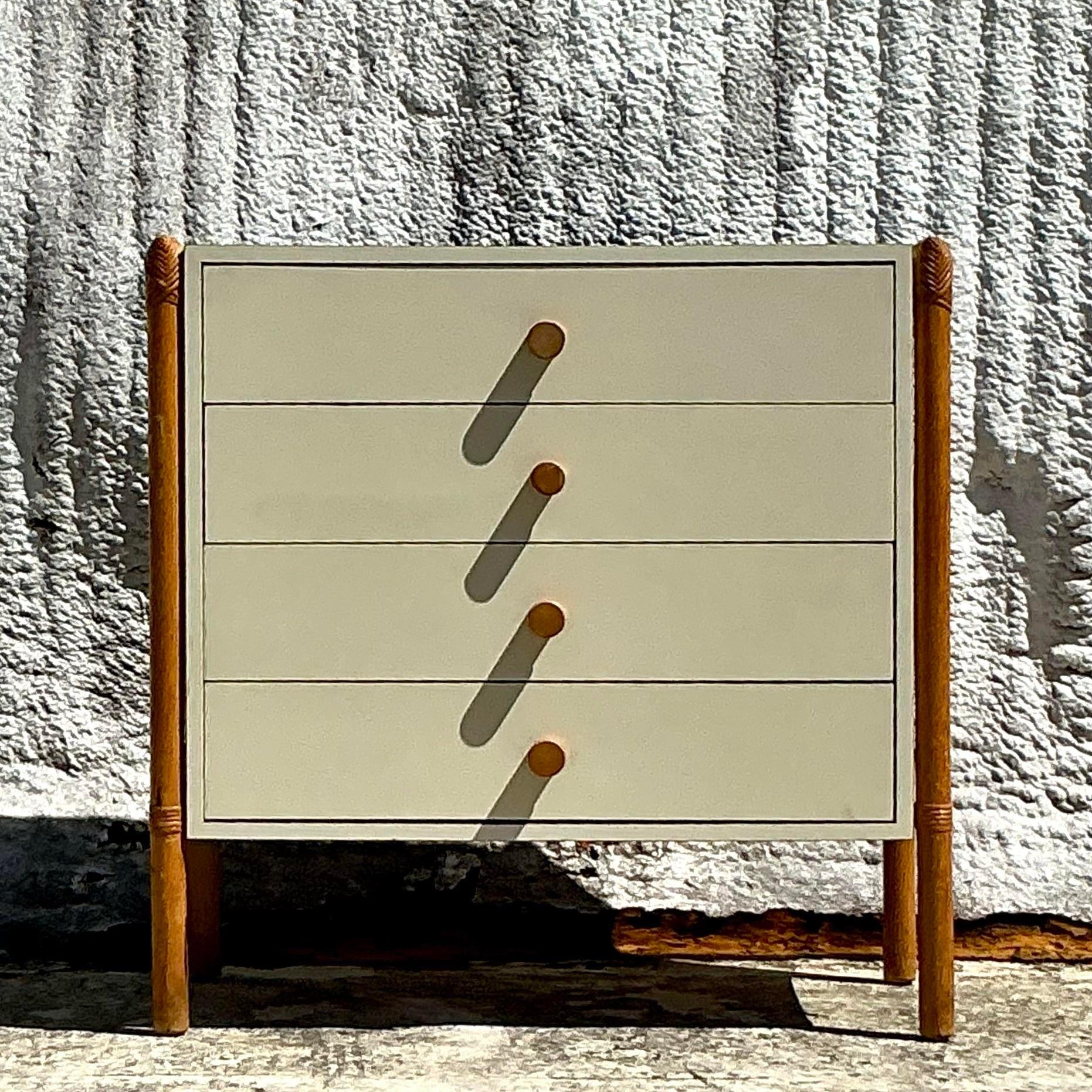 Cassettiera vintage in rattan e laminato Boho In condizioni buone in vendita a west palm beach, FL
