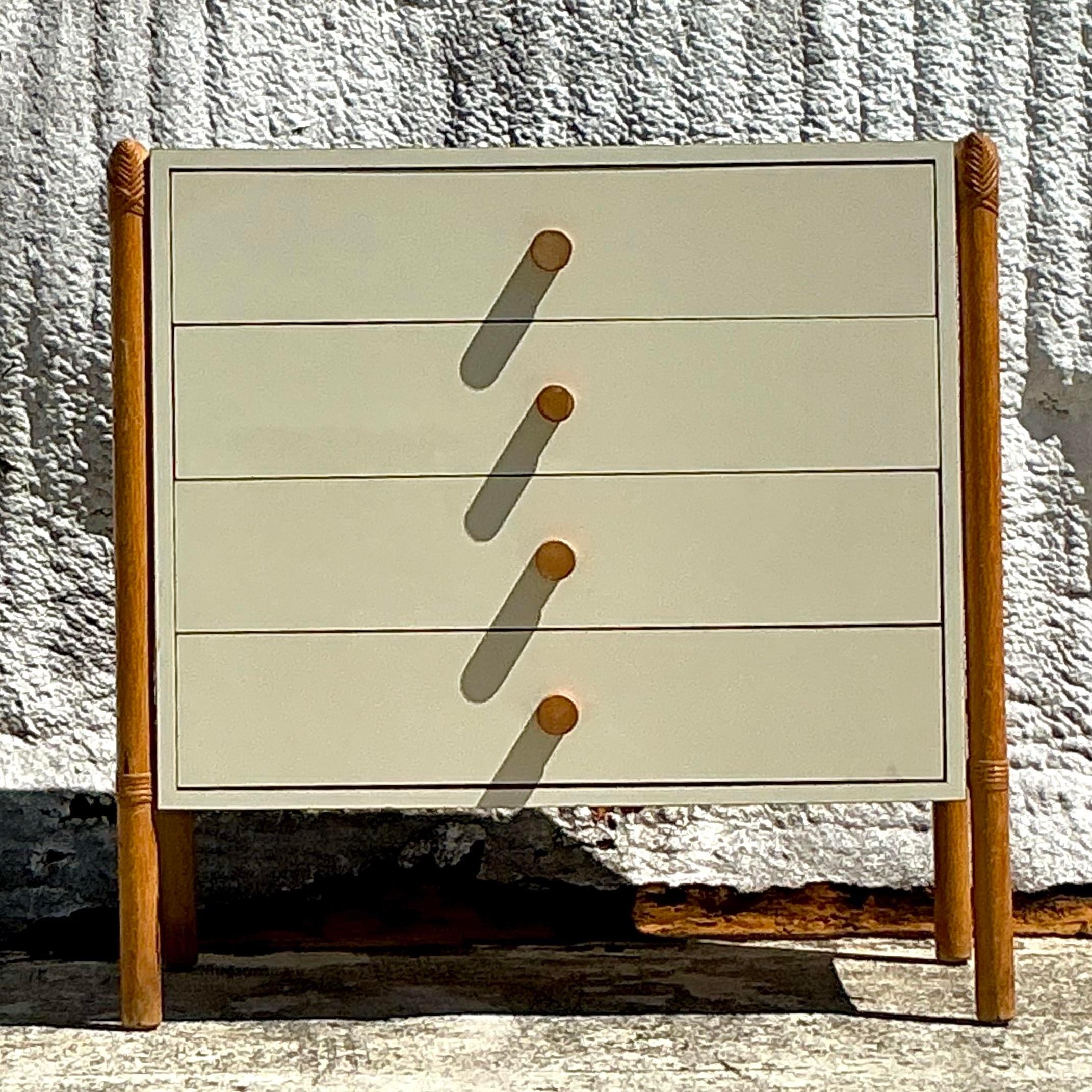 XX secolo Cassettiera vintage in rattan e laminato Boho in vendita
