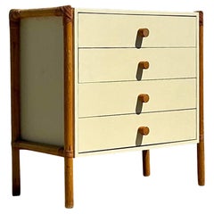 Vintage Boho Rattan and Laminate Chest of Drawers