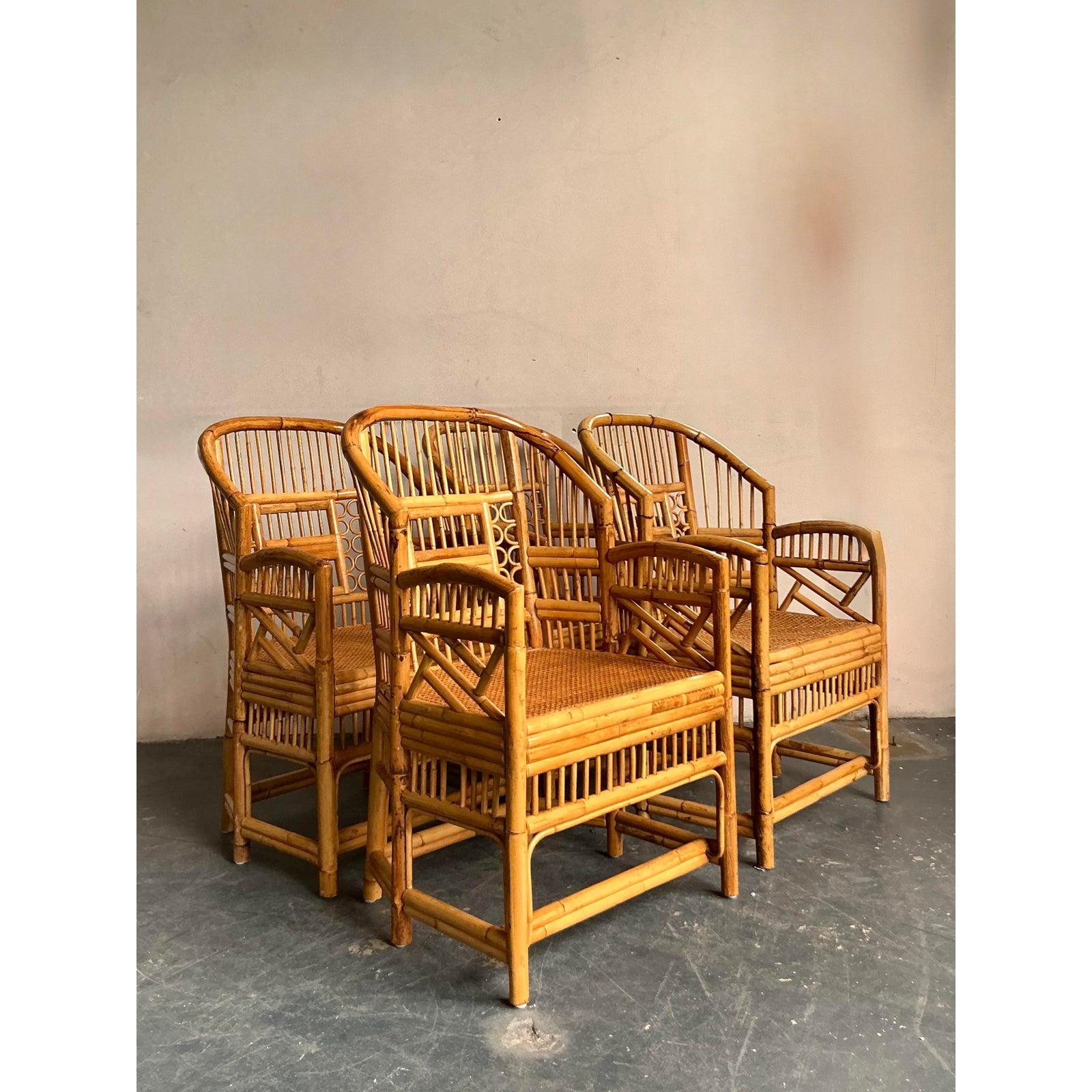 Vintage Boho Rattan Brighton Pavillion Esszimmerstühle - Satz von 4 (Chinoiserie) im Angebot