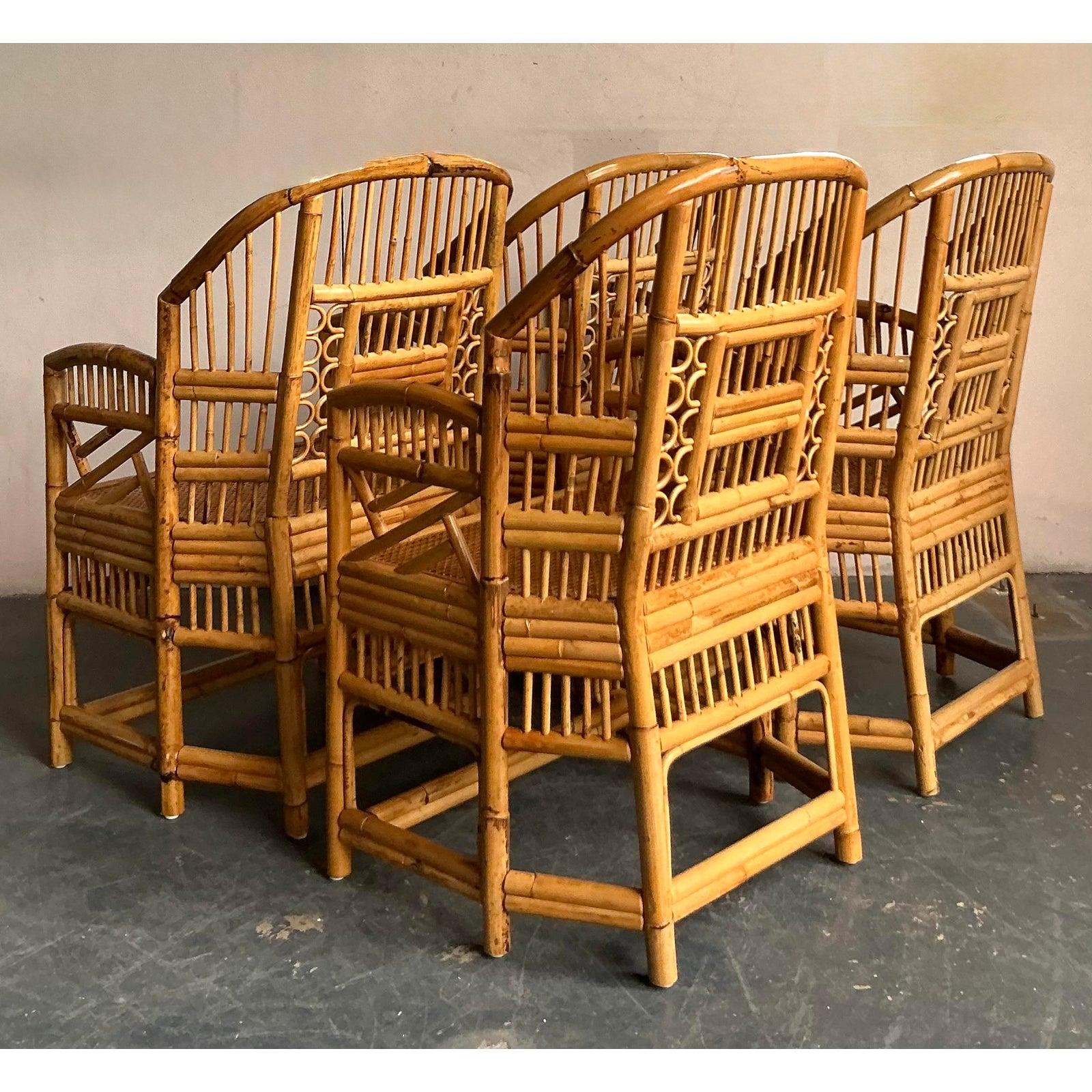Vintage Boho Rattan Brighton Pavillion Esszimmerstühle - Satz von 4 (Philippinisch) im Angebot