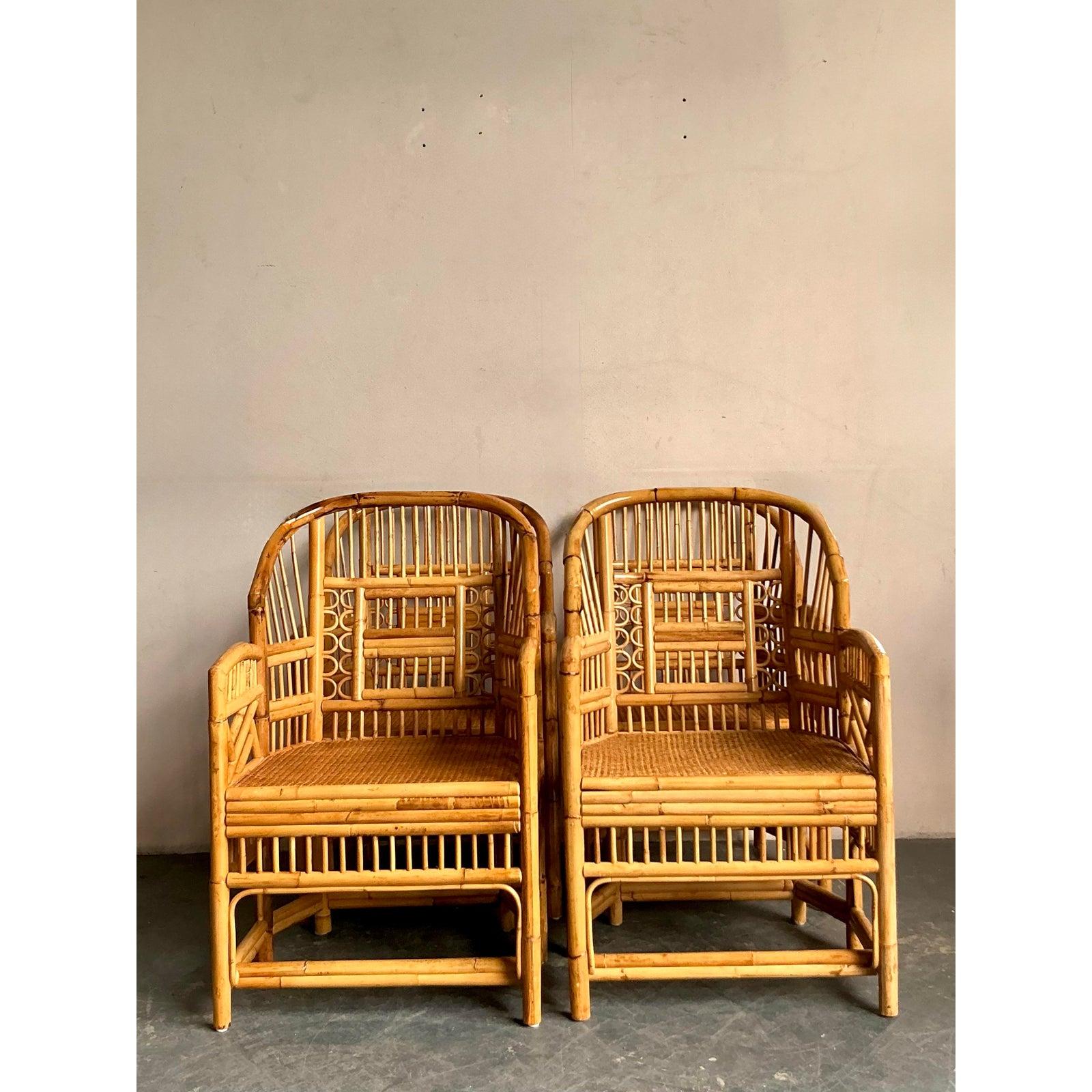 Vintage Boho Rattan Brighton Pavillion Esszimmerstühle - Satz von 4 im Zustand „Gut“ im Angebot in West Palm Beach, FL