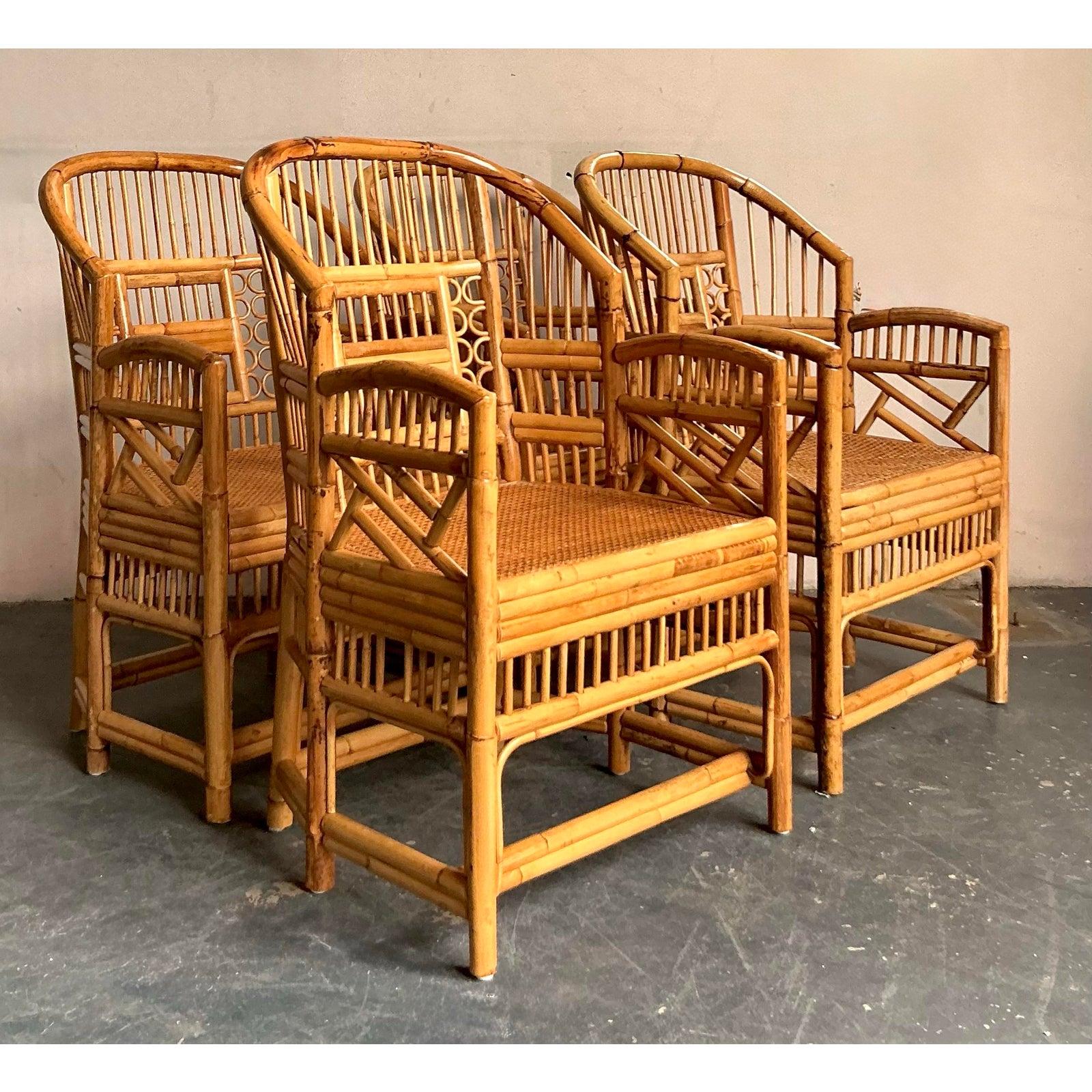 Vintage Boho Rattan Brighton Pavillion Esszimmerstühle - Satz von 4 im Angebot 1