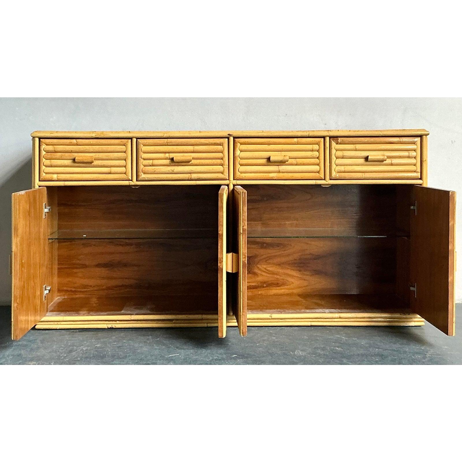 Bambù Credenza in rattan vintage Boho in vendita