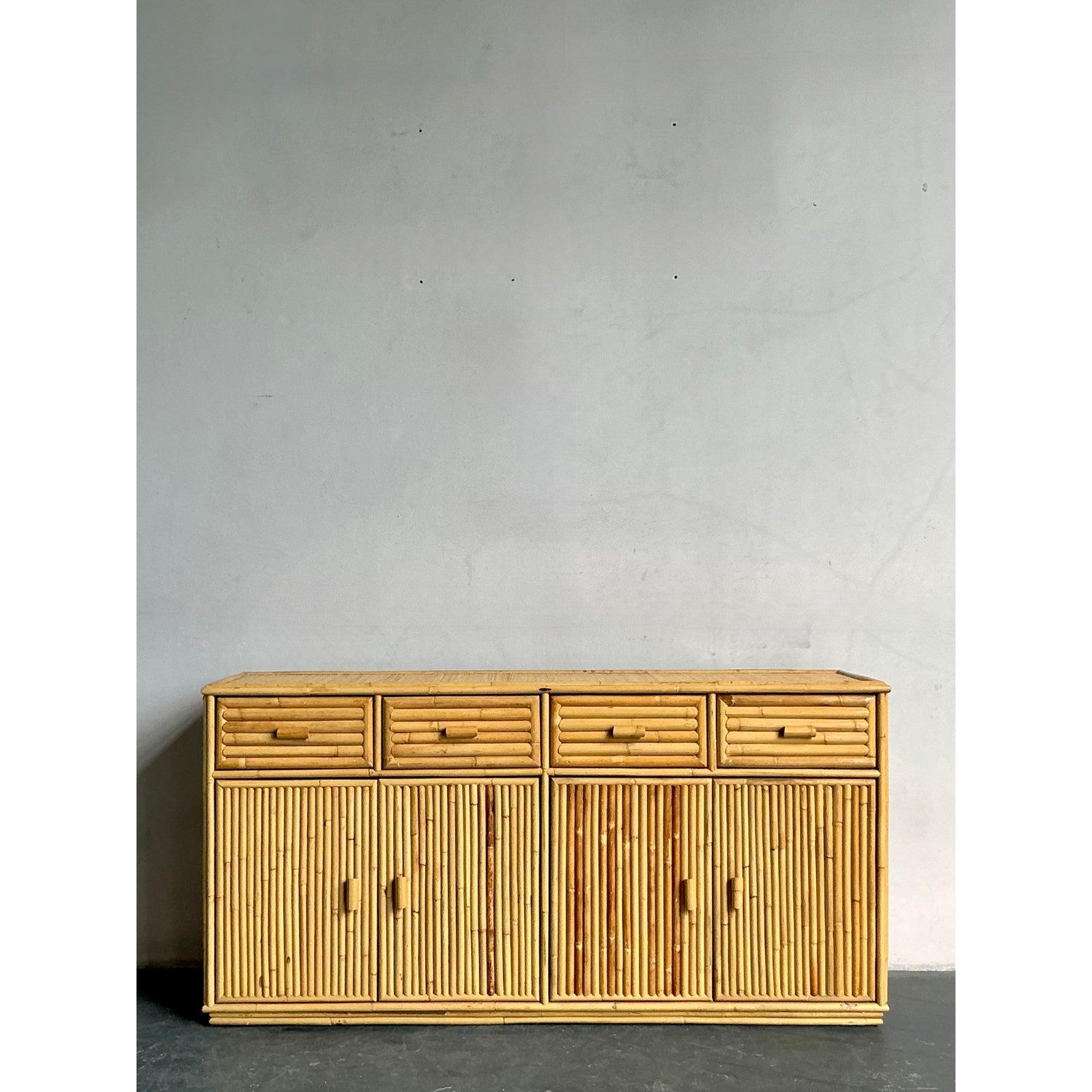 Credenza in rattan vintage Boho in vendita 2