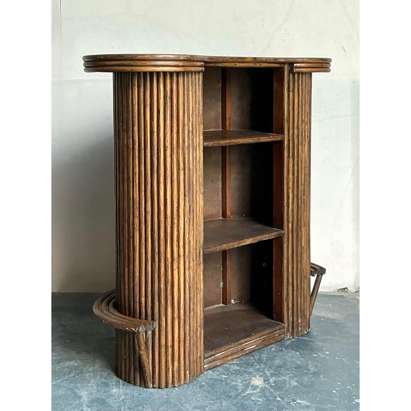 Vintage Boho Rattan Dry Bar In Good Condition For Sale In West Palm Beach, FL