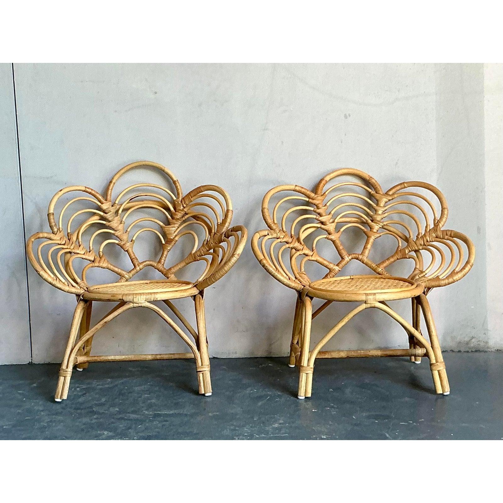 Filippino Sedia per bambini in rattan vintage a fiori - Una coppia in vendita