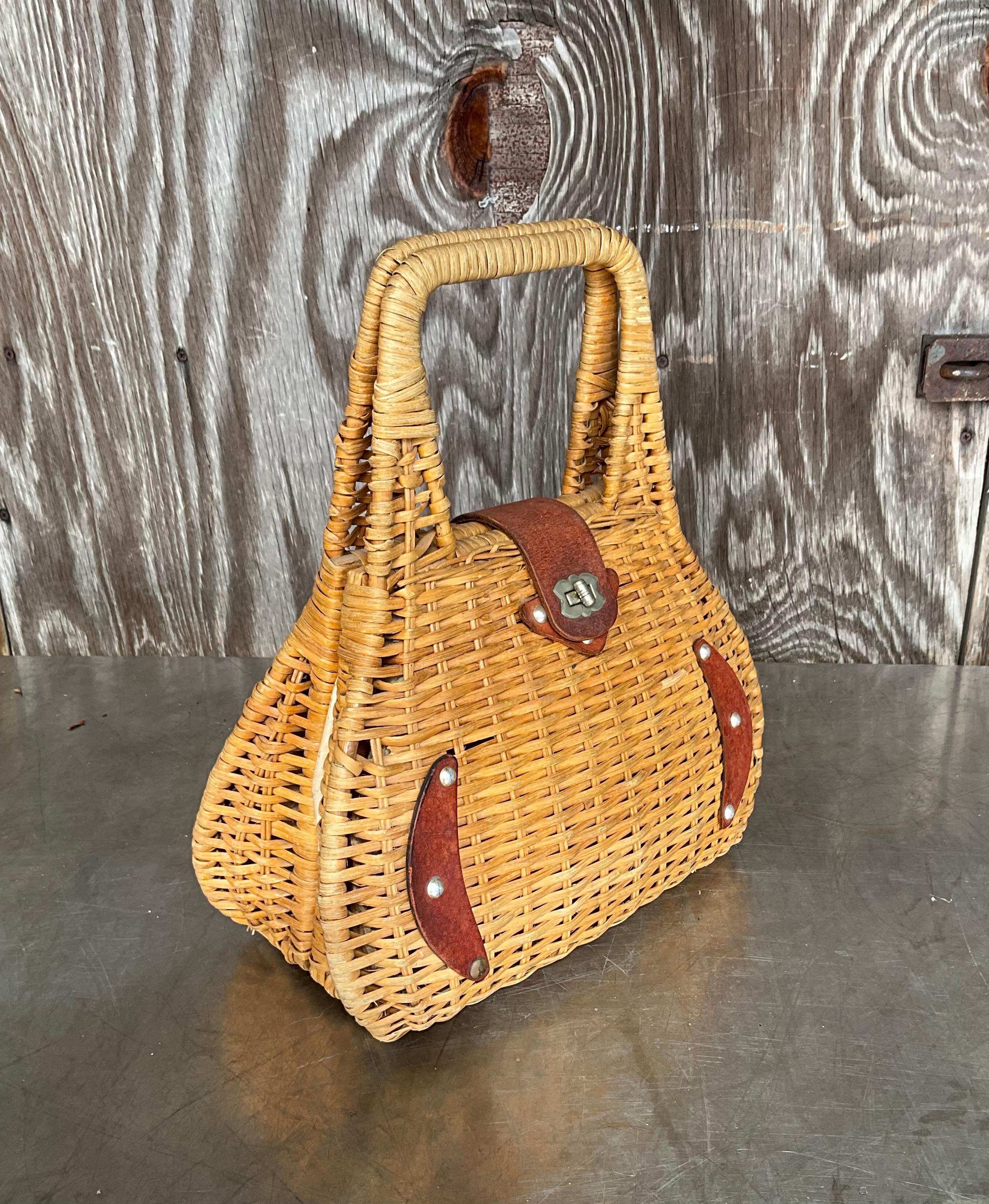 Orange Vintage Boho Rattan Handbag