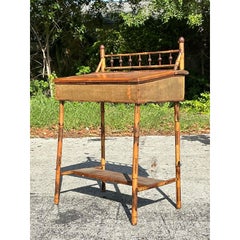 Vintage Boho Rattan Lift Top Desk