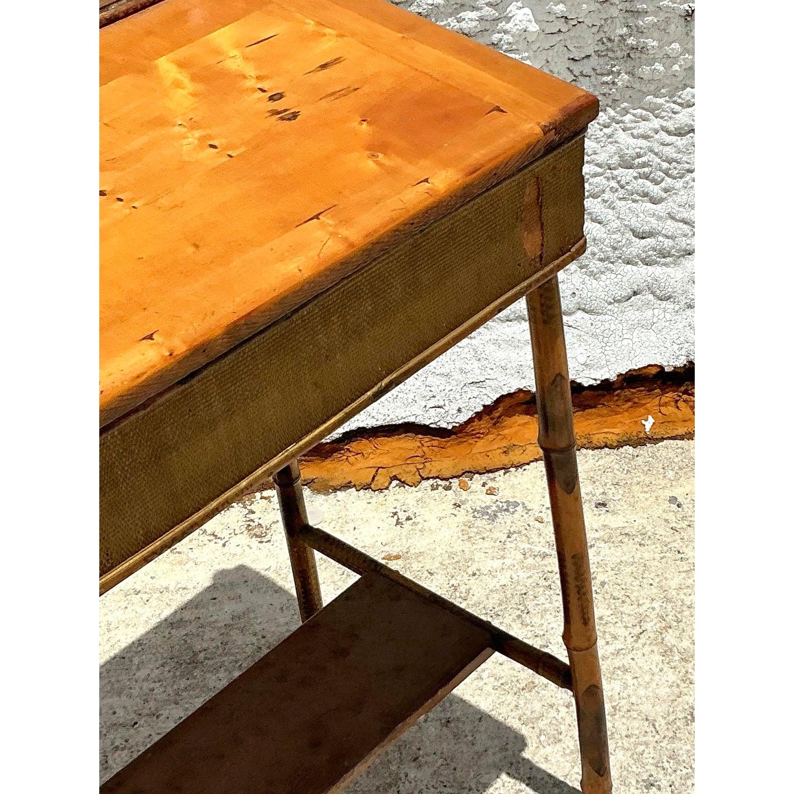 Filippino Scrivania lift top in rattan vintage Boho in vendita