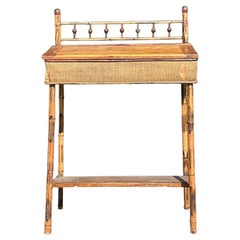 Antique Boho Rattan Lift Top Desk