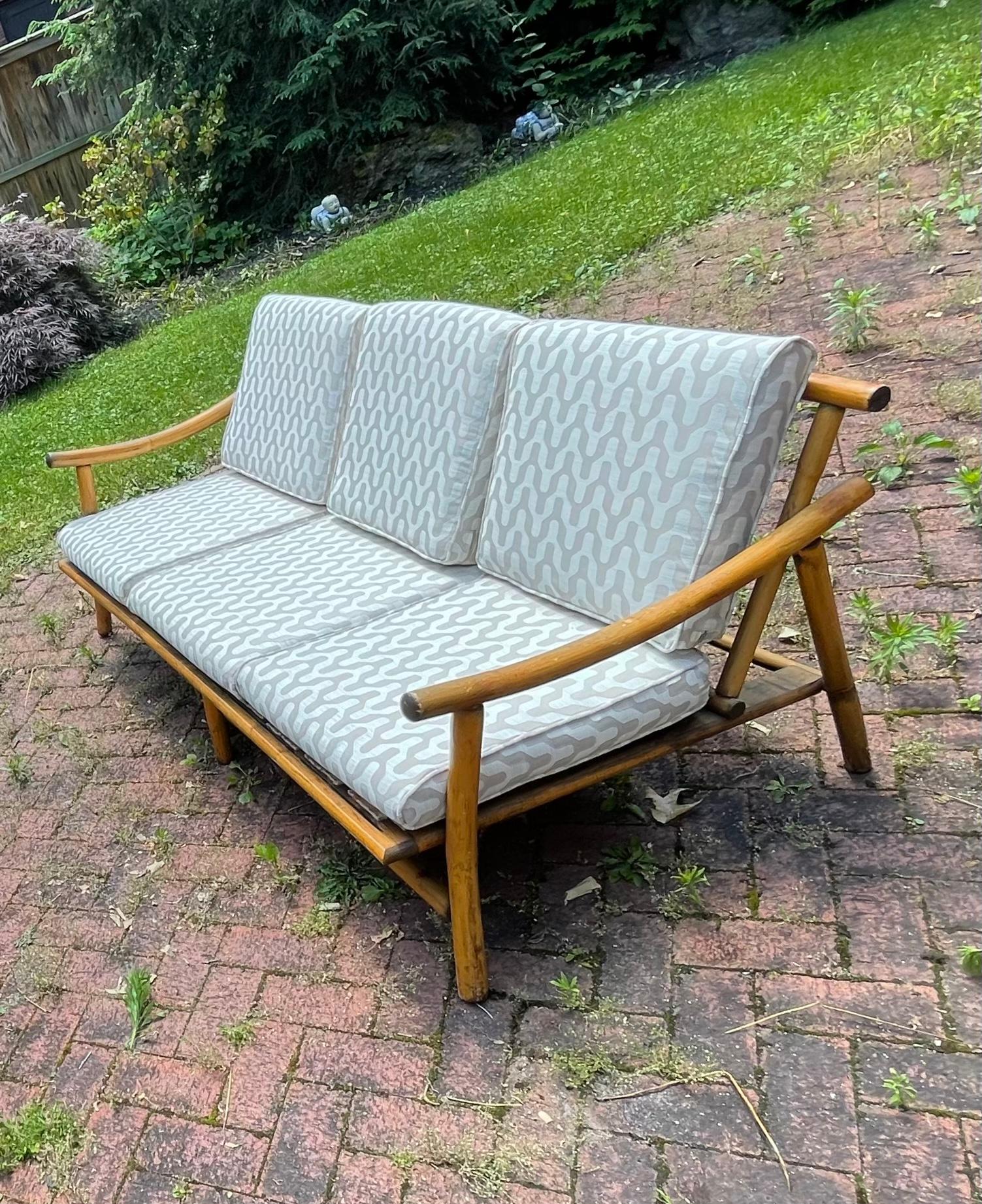 Vintage Boho Rattan Modular Sofa & 2 Arm Chairs, 3 Pieces For Sale 5