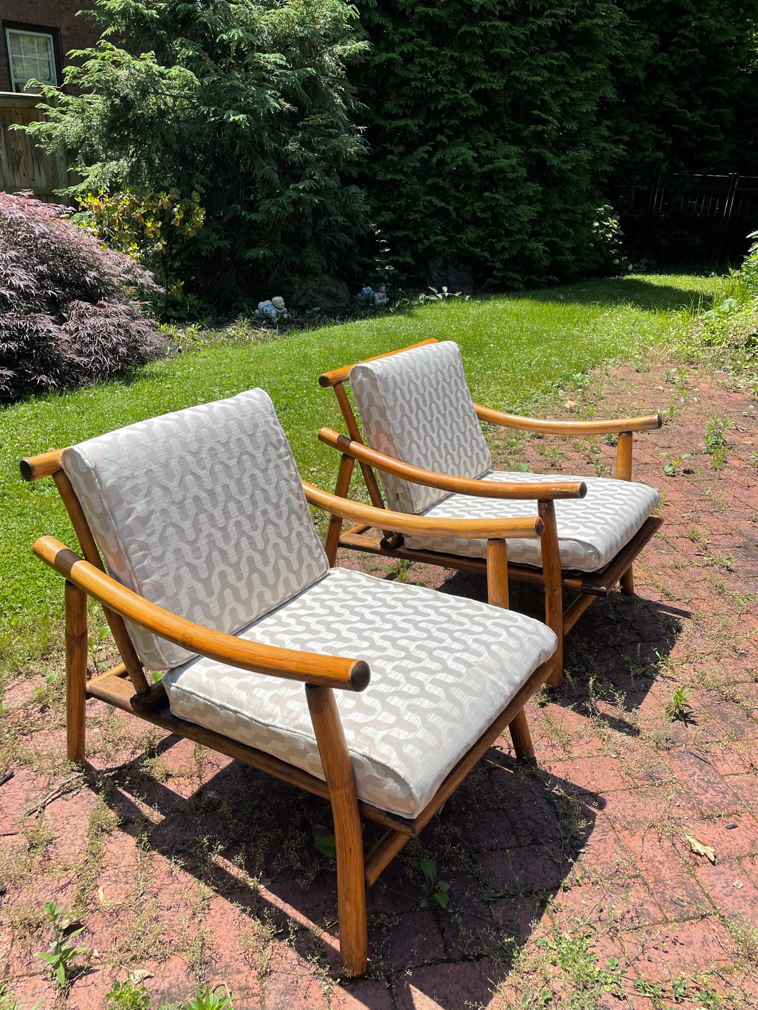 Mid-20th Century Vintage Boho Rattan Modular Sofa & 2 Arm Chairs, 3 Pieces For Sale