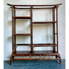 Vintage Boho Rattan Pagoda Etagere After John Wisner for Ficks Reed