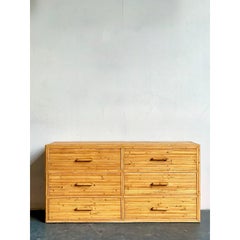 Vintage Boho Rattan Six Drawer Dresser