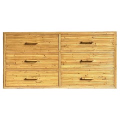 Comò a sei cassetti in rattan vintage Boho