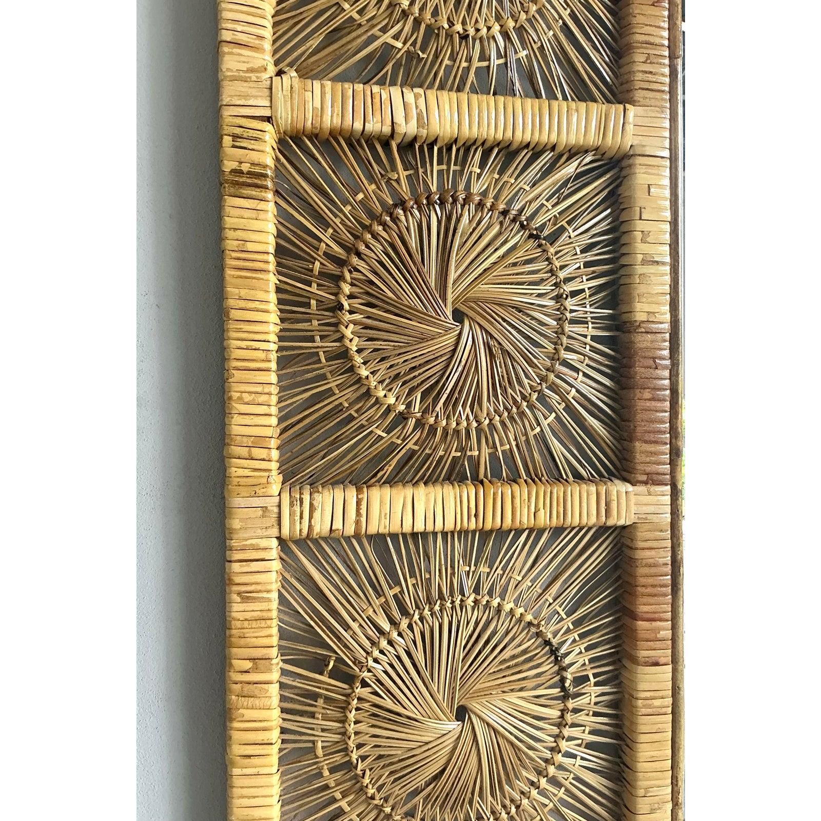 Philippin Miroir en rotin vintage Boho Sunburst en vente