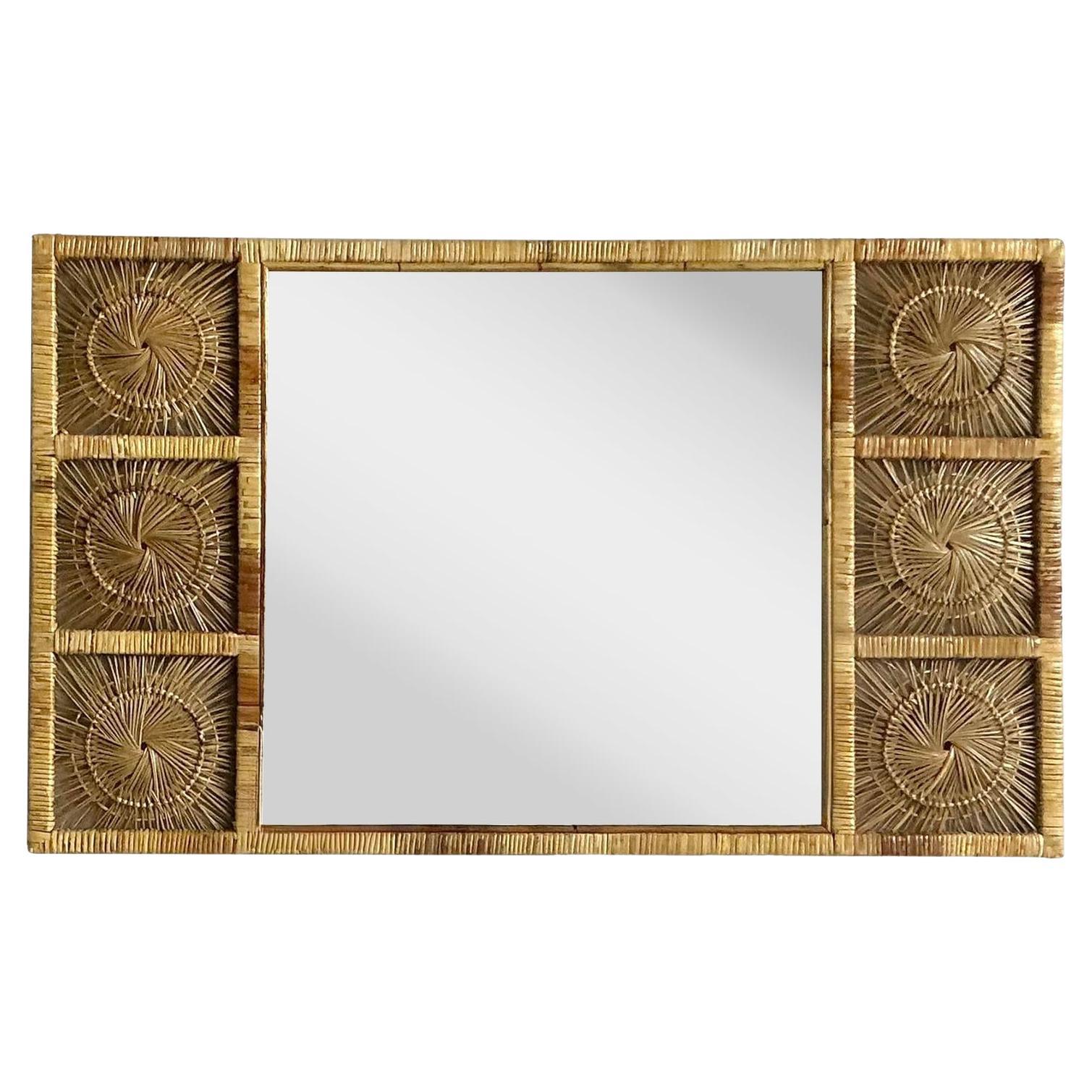 Miroir en rotin vintage Boho Sunburst en vente