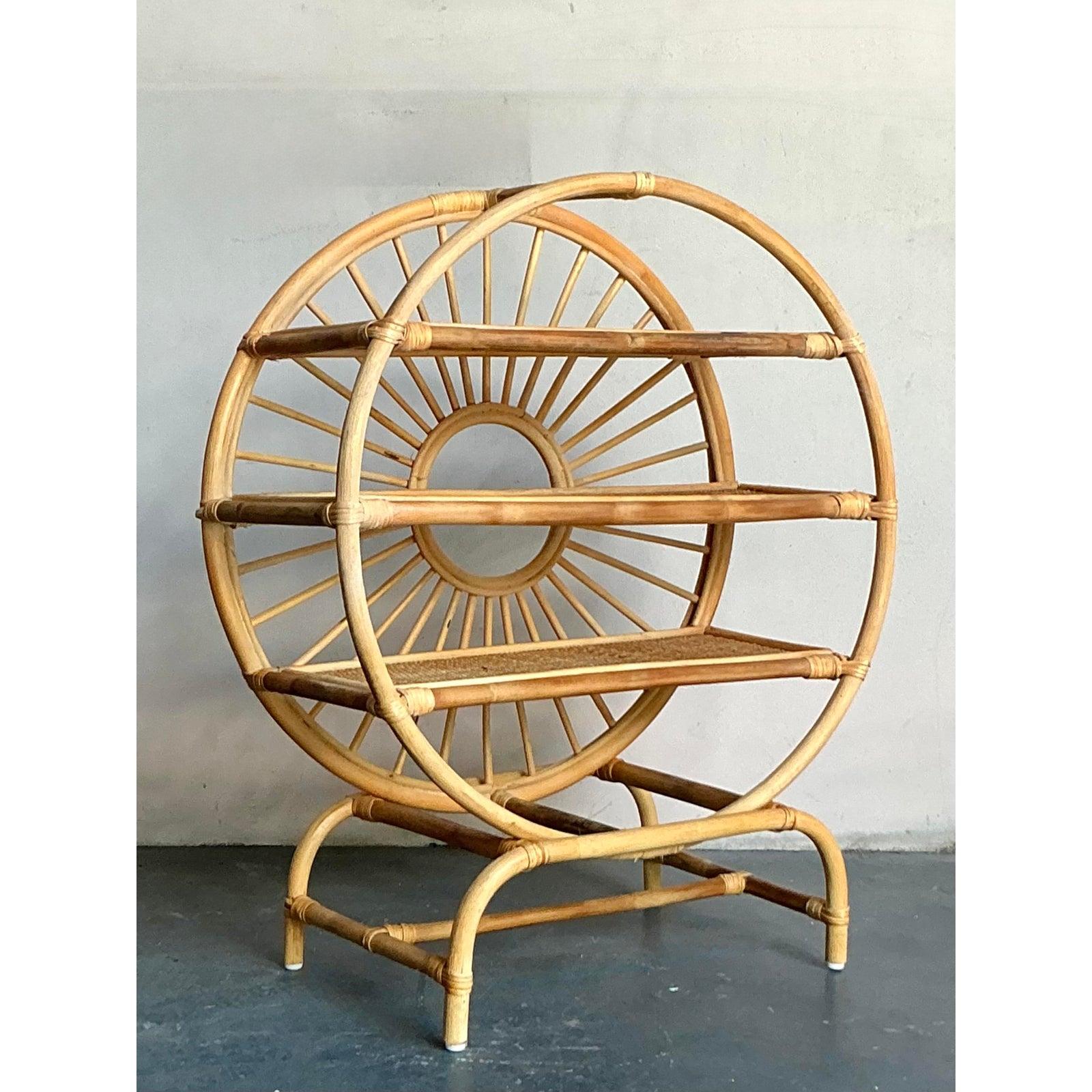 Mid-Century Modern Vintage Boho Rattan Table Top Etagere For Sale