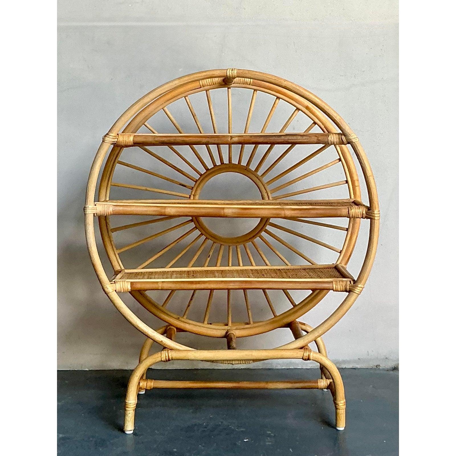 Philippine Vintage Boho Rattan Table Top Etagere For Sale