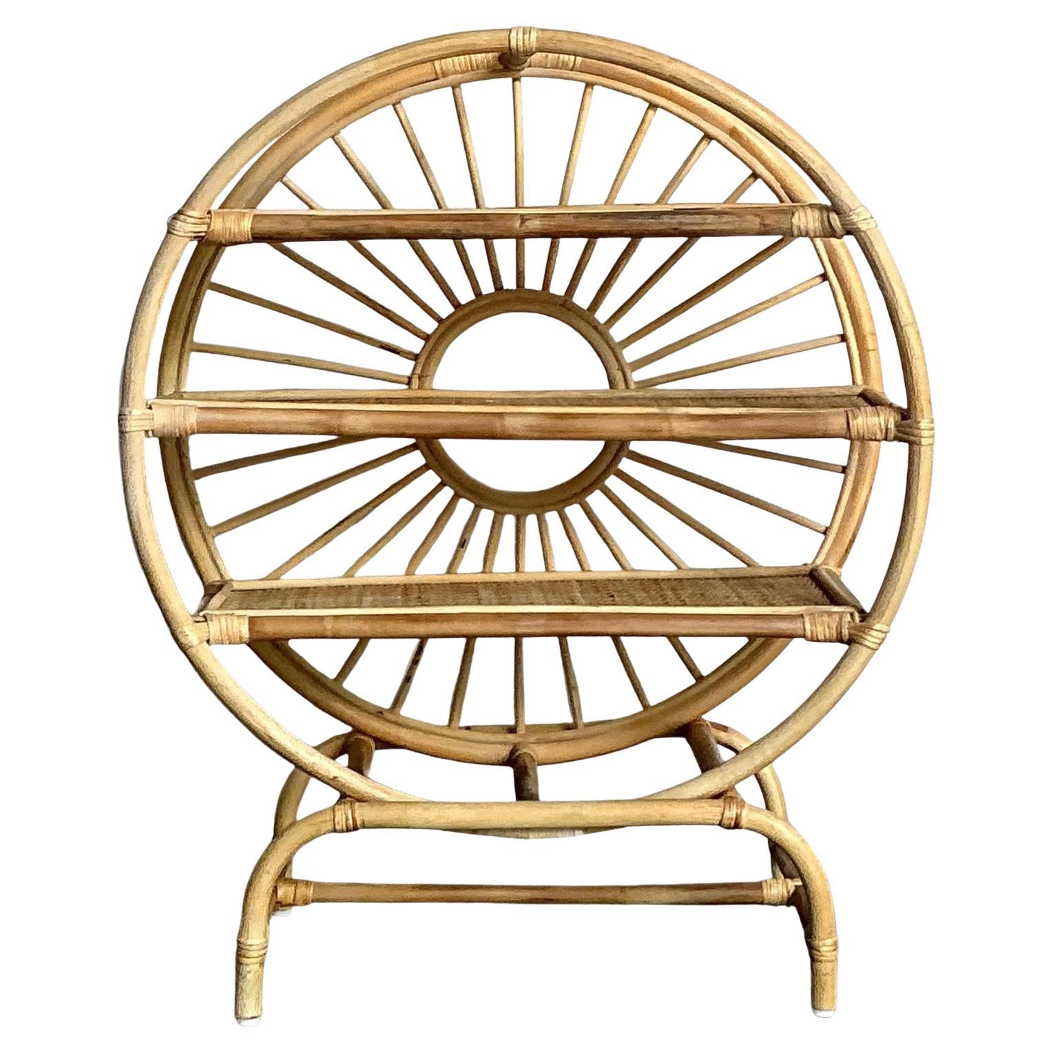 Vintage Boho Rattan Table Top Etagere For Sale