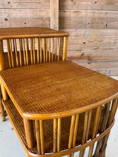 Vintage Boho Rattan Tiered Side-Center Table