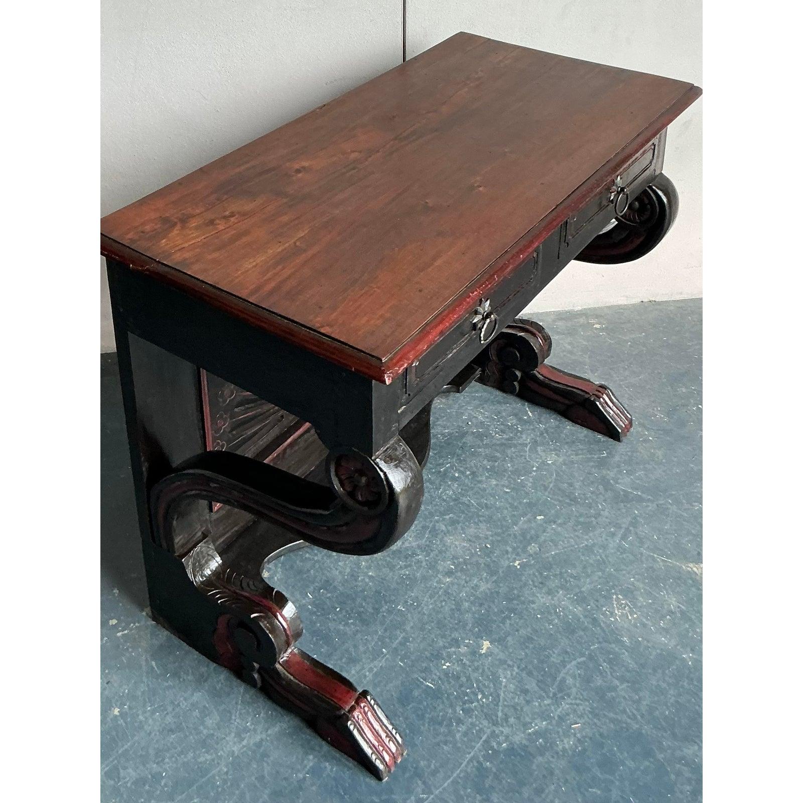 Vintage Boho Reclaimed Wood Console Table For Sale 3